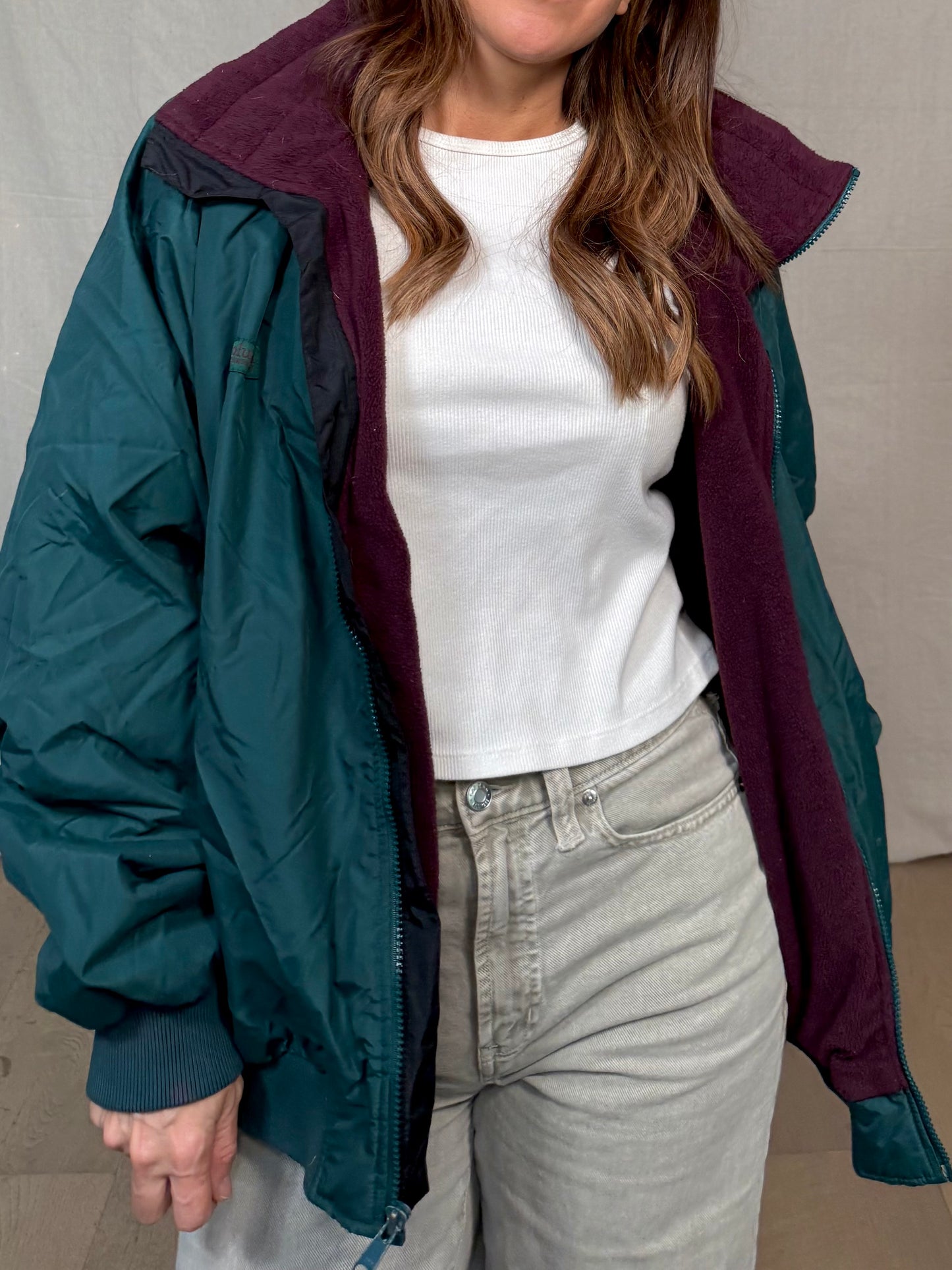 Vintage Columbia Fleece-Lined Puffer Jacket / Teal &amp; Plum Outdoor Classic