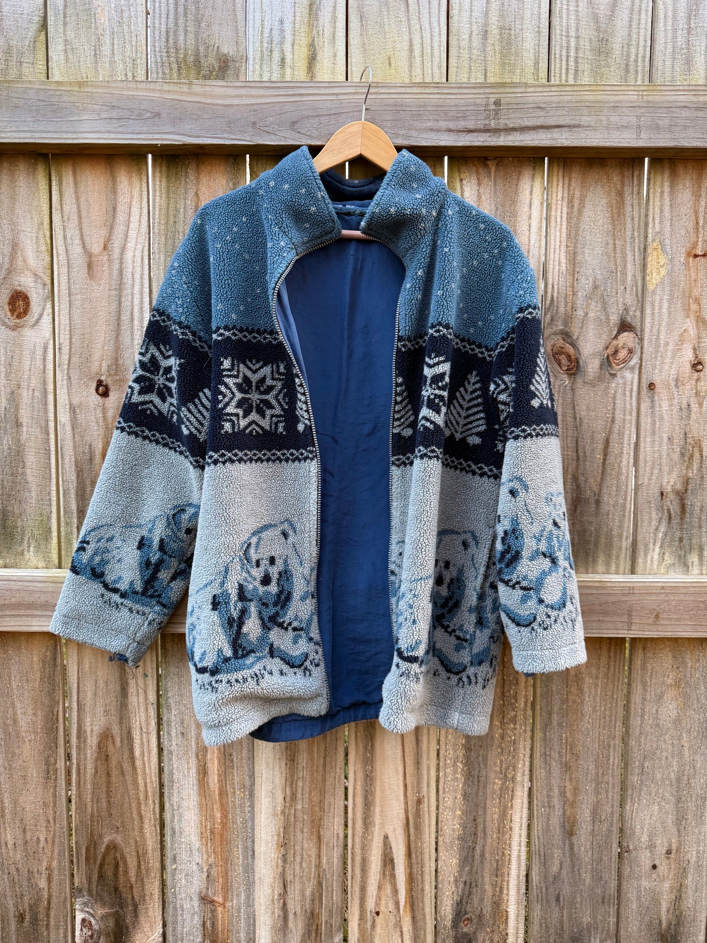 Vintage Polar Bear Fleece Jacket / Nordic Fair Isle Zip-Up