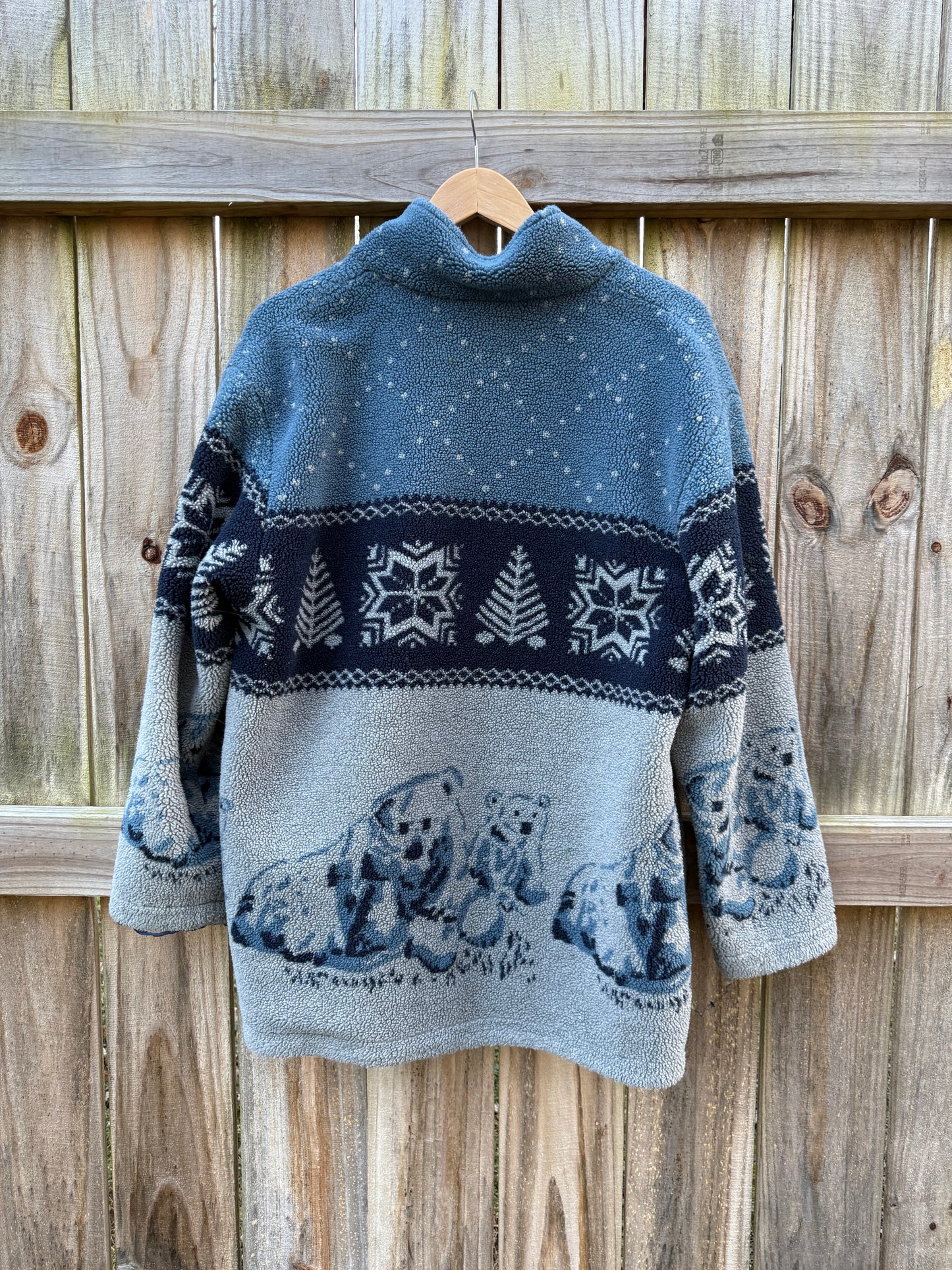 Vintage Polar Bear Fleece Jacket / Nordic Fair Isle Zip-Up