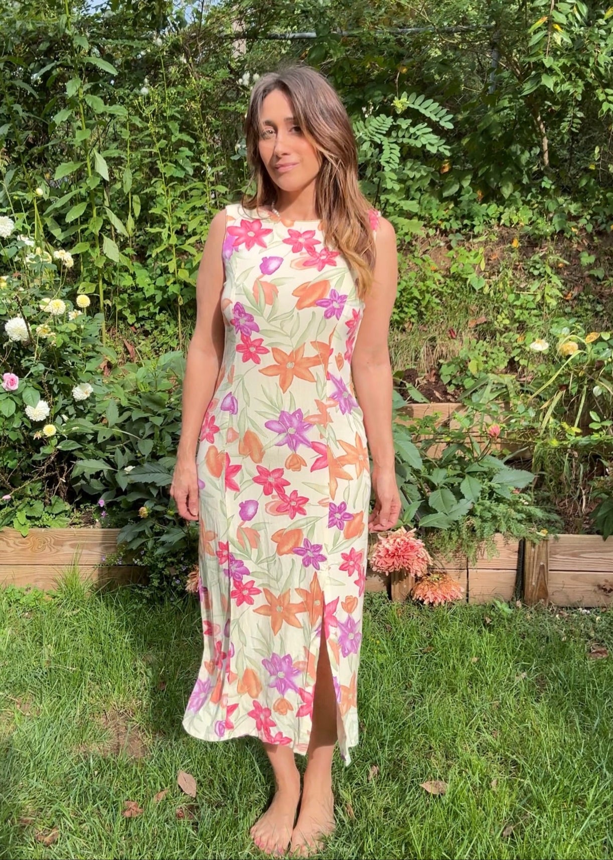 Vintage 90s Floral Column Maxi Dress, Pastel Print - Romantic Grunge