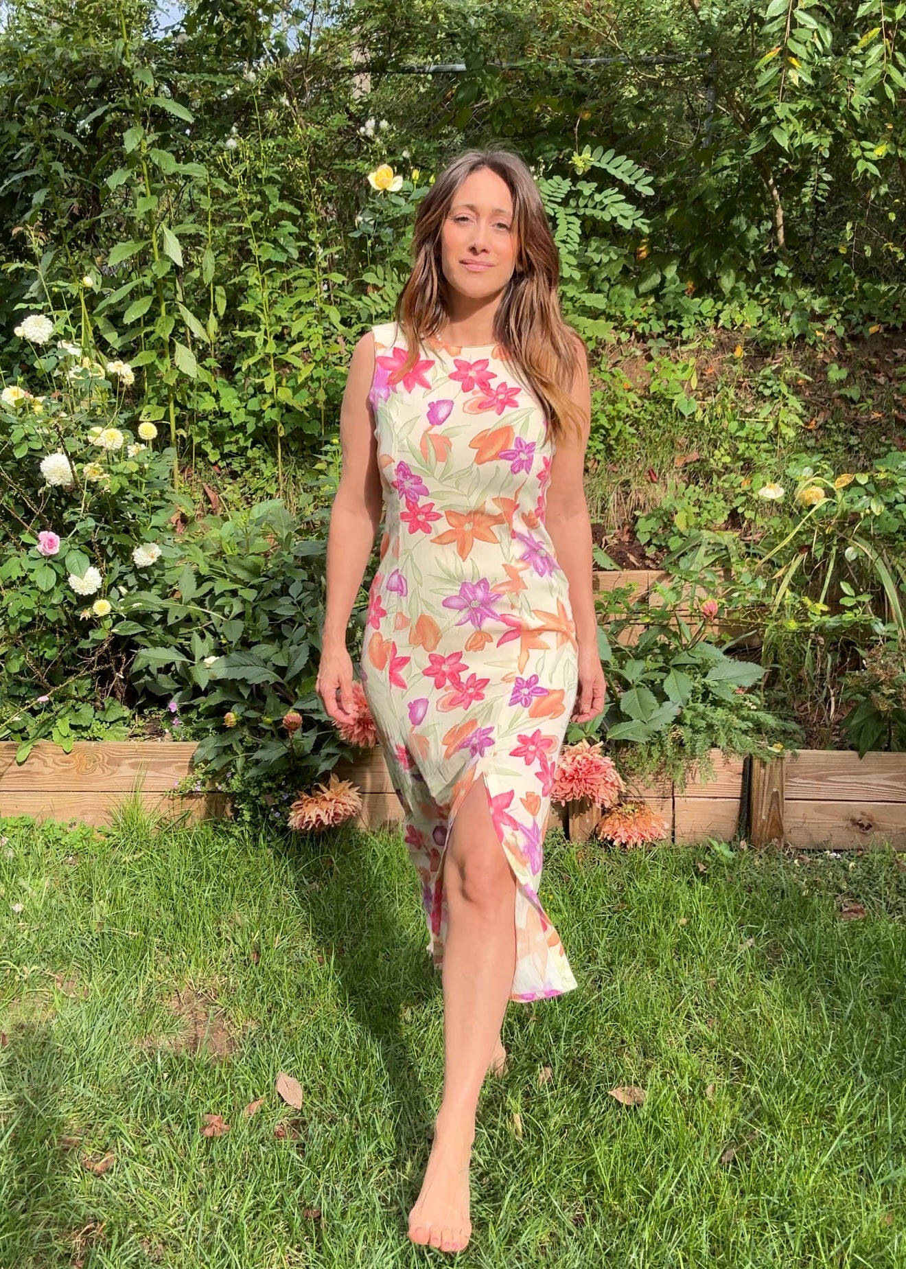 Vintage 90s Floral Column Maxi Dress, Pastel Print - Romantic Grunge