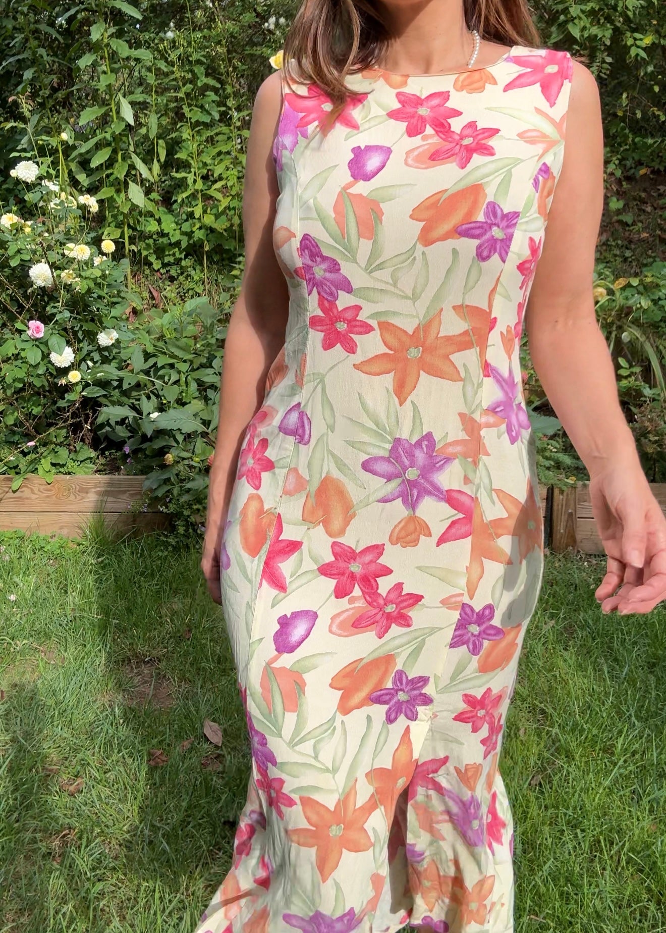 Vintage 90s Floral Column Maxi Dress, Pastel Print - Romantic Grunge