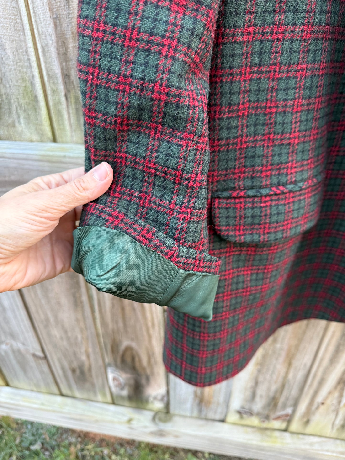 Vintage Eddie Bauer Wool Plaid Coat / Forest &; Red Heritage Overcoat