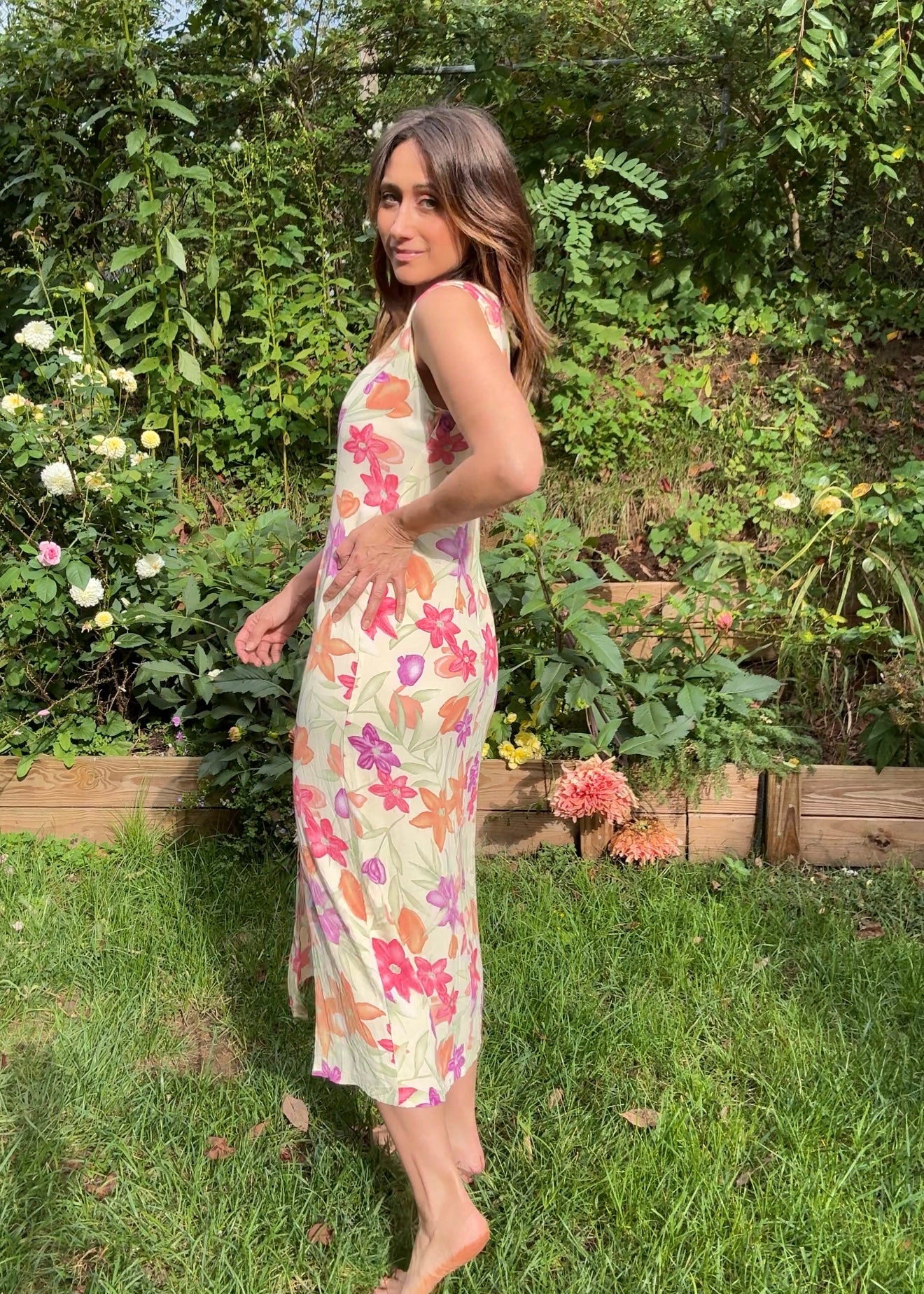 Vintage 90s Floral Column Maxi Dress, Pastel Print - Romantic Grunge