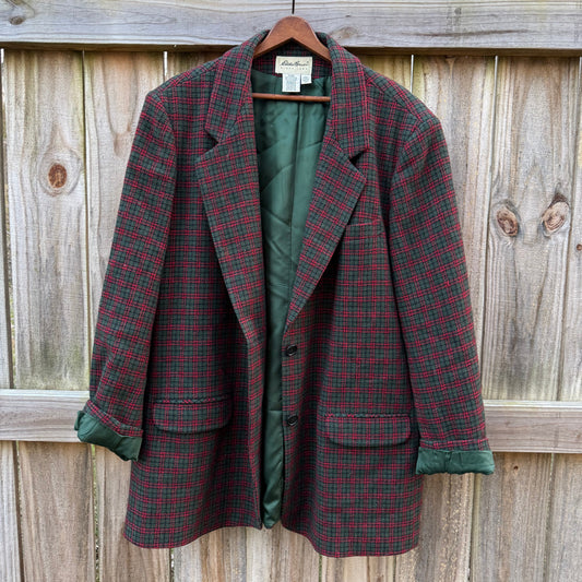 Vintage Eddie Bauer Wool Plaid Coat / Forest &; Red Heritage Overcoat