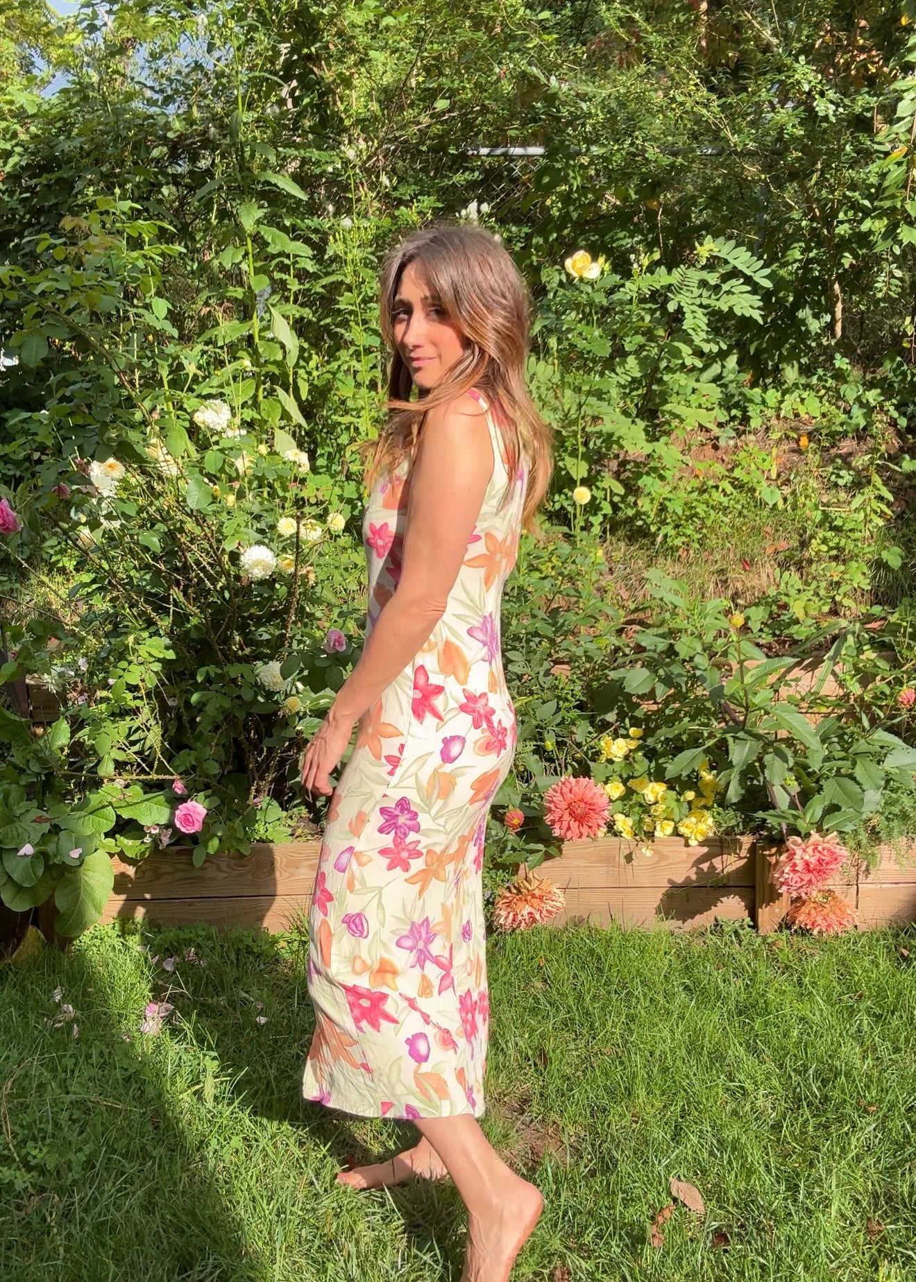 Vintage 90s Floral Column Maxi Dress, Pastel Print - Romantic Grunge