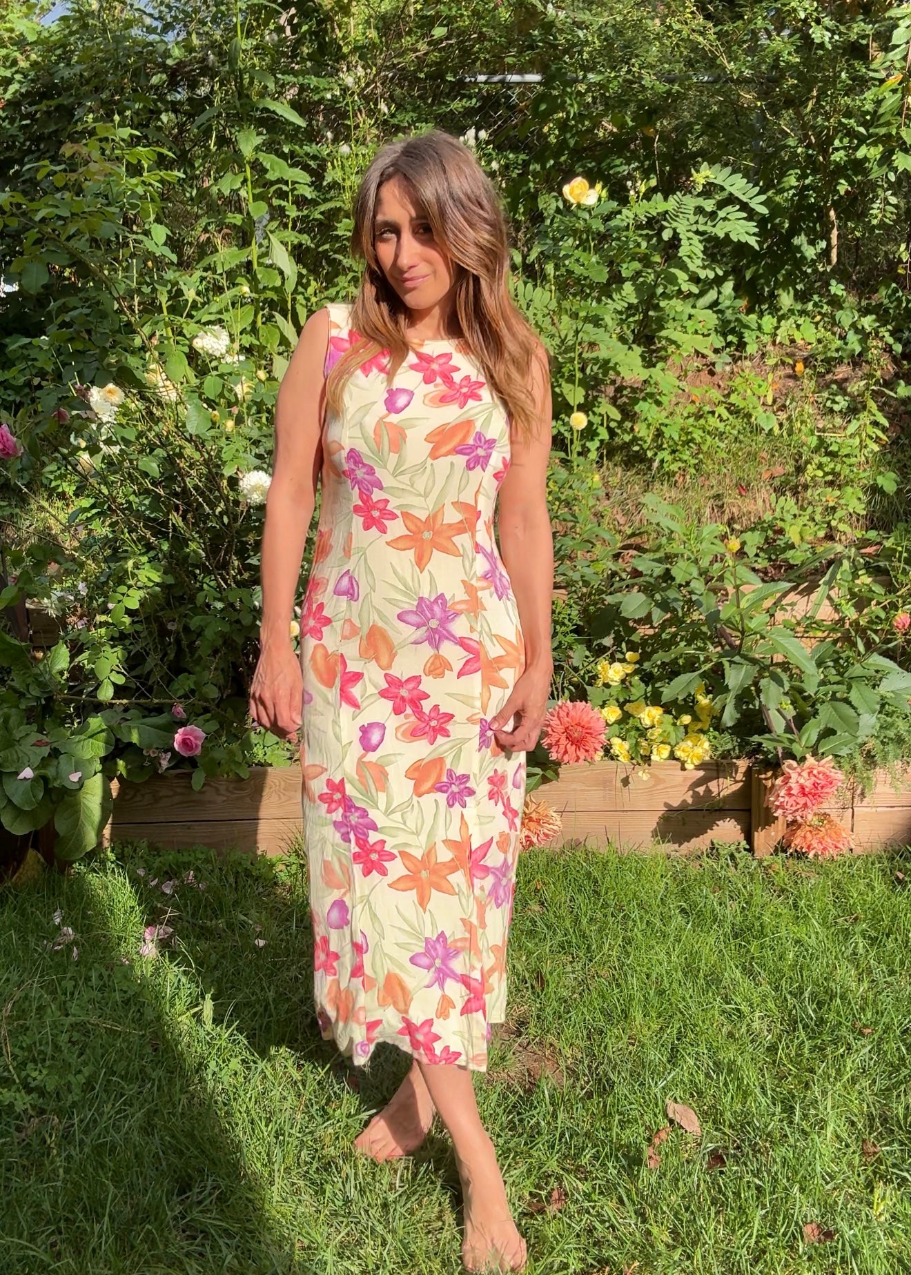 Vintage 90s Floral Column Maxi Dress, Pastel Print - Romantic Grunge