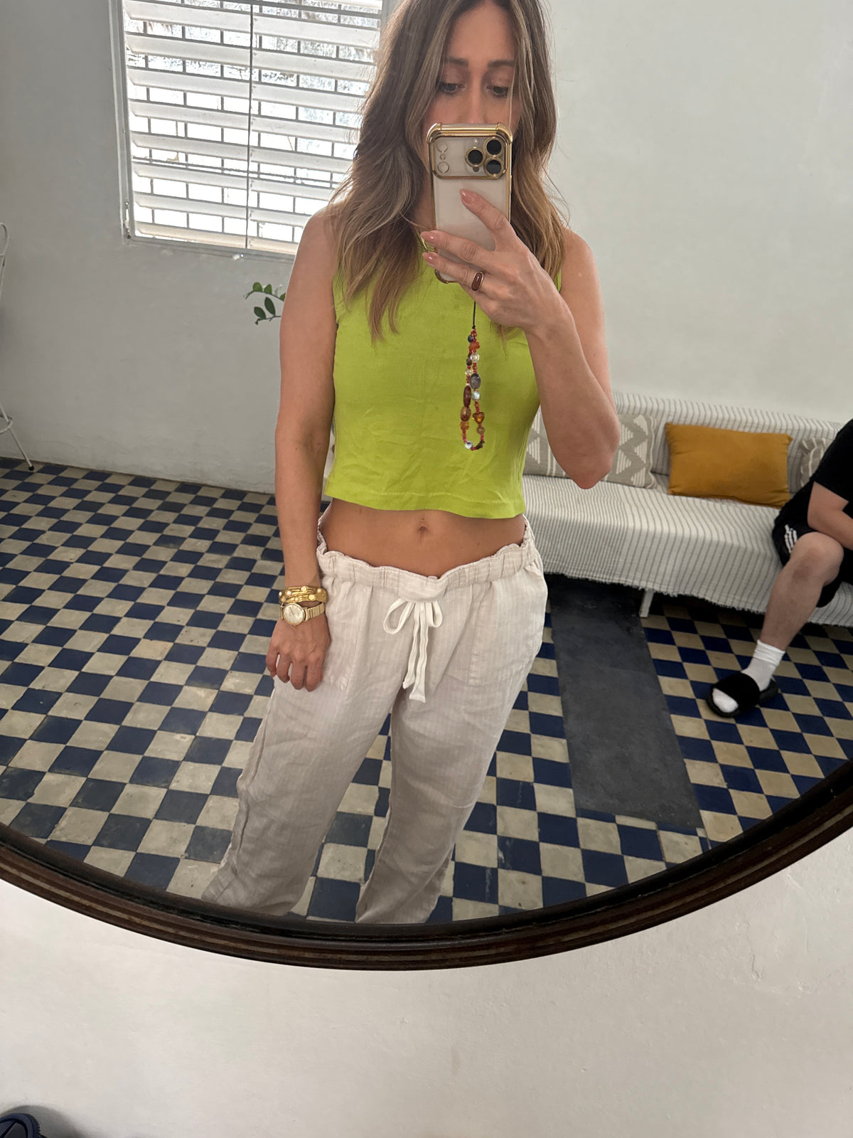 Ellen Tracy Oatmeal Linen Drawstring Pants