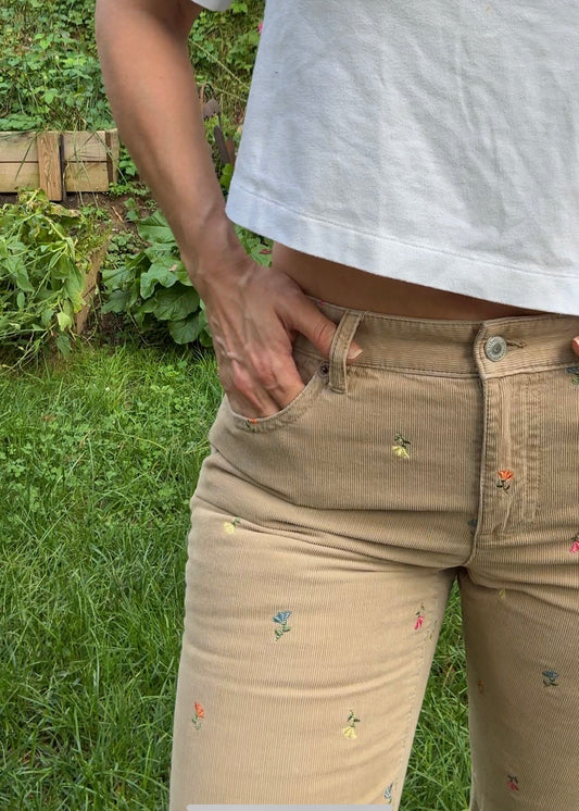 90s Liz Claiborne Embroidered Corduroy Pants – Slim Bootcut - Cottagecore