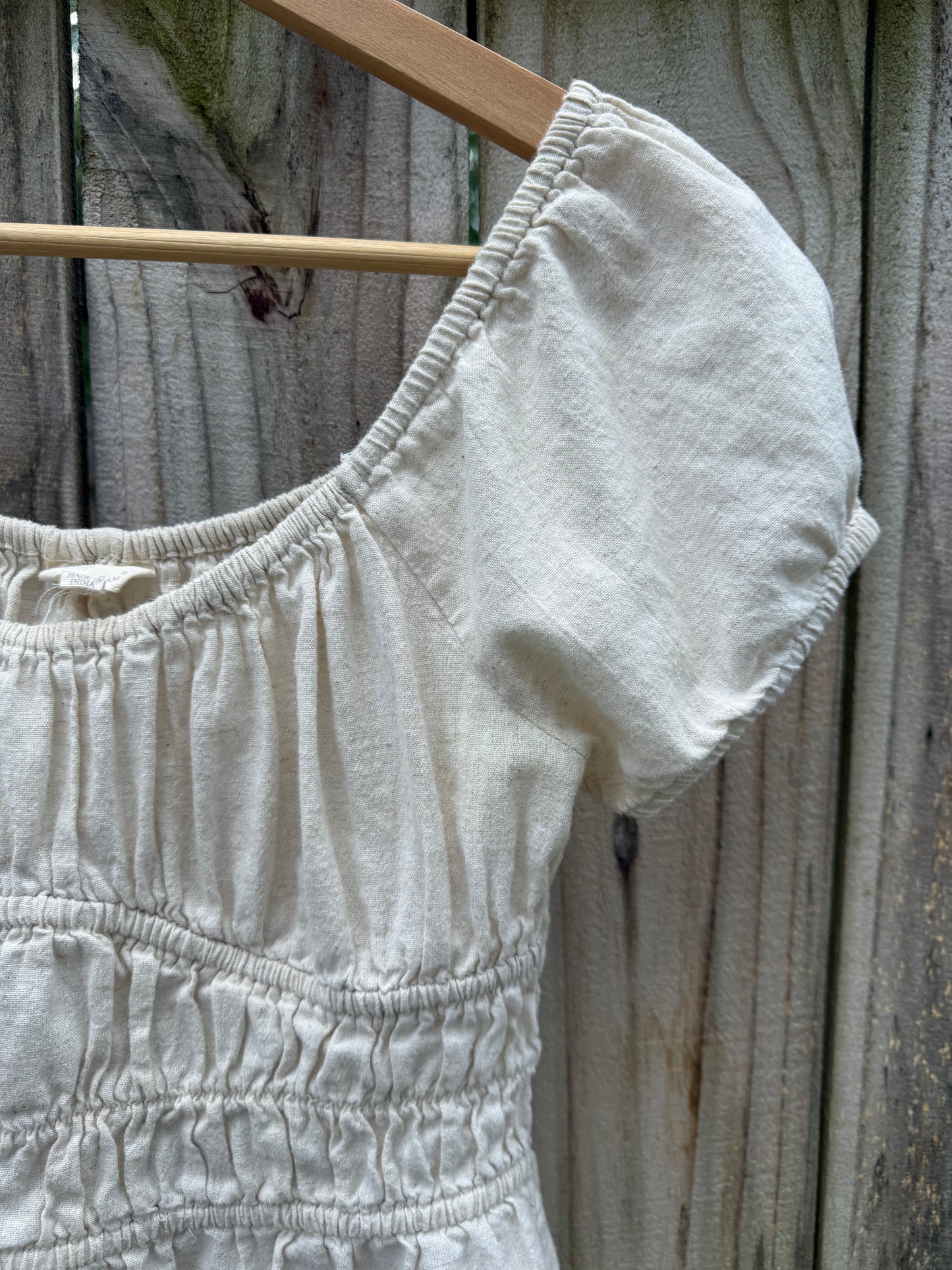 Linen Blend Smocked Puff Sleeve Peplum Top | Quiet Luxury Coastal