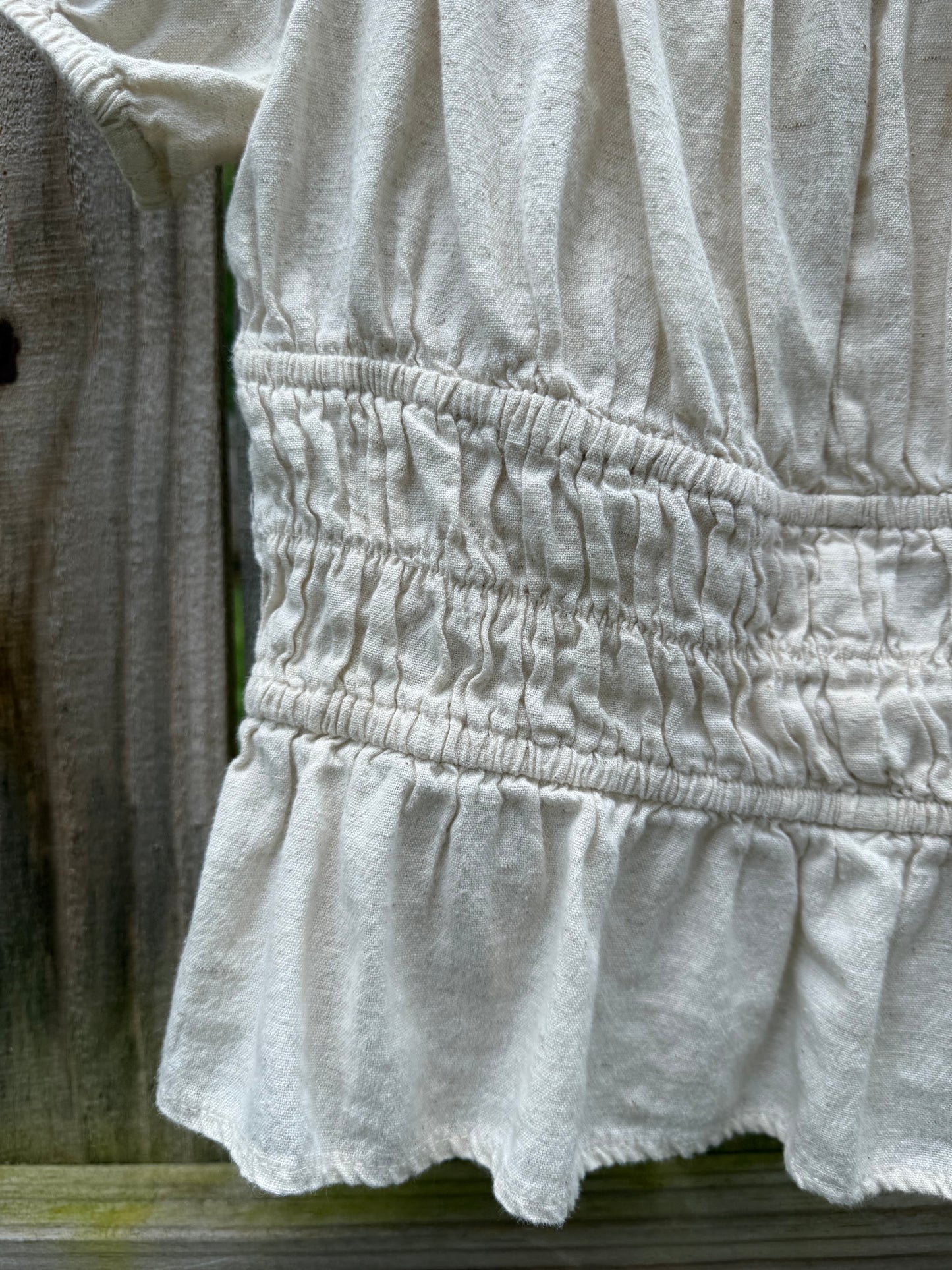 Linen Blend Smocked Puff Sleeve Peplum Top | Quiet Luxury Coastal