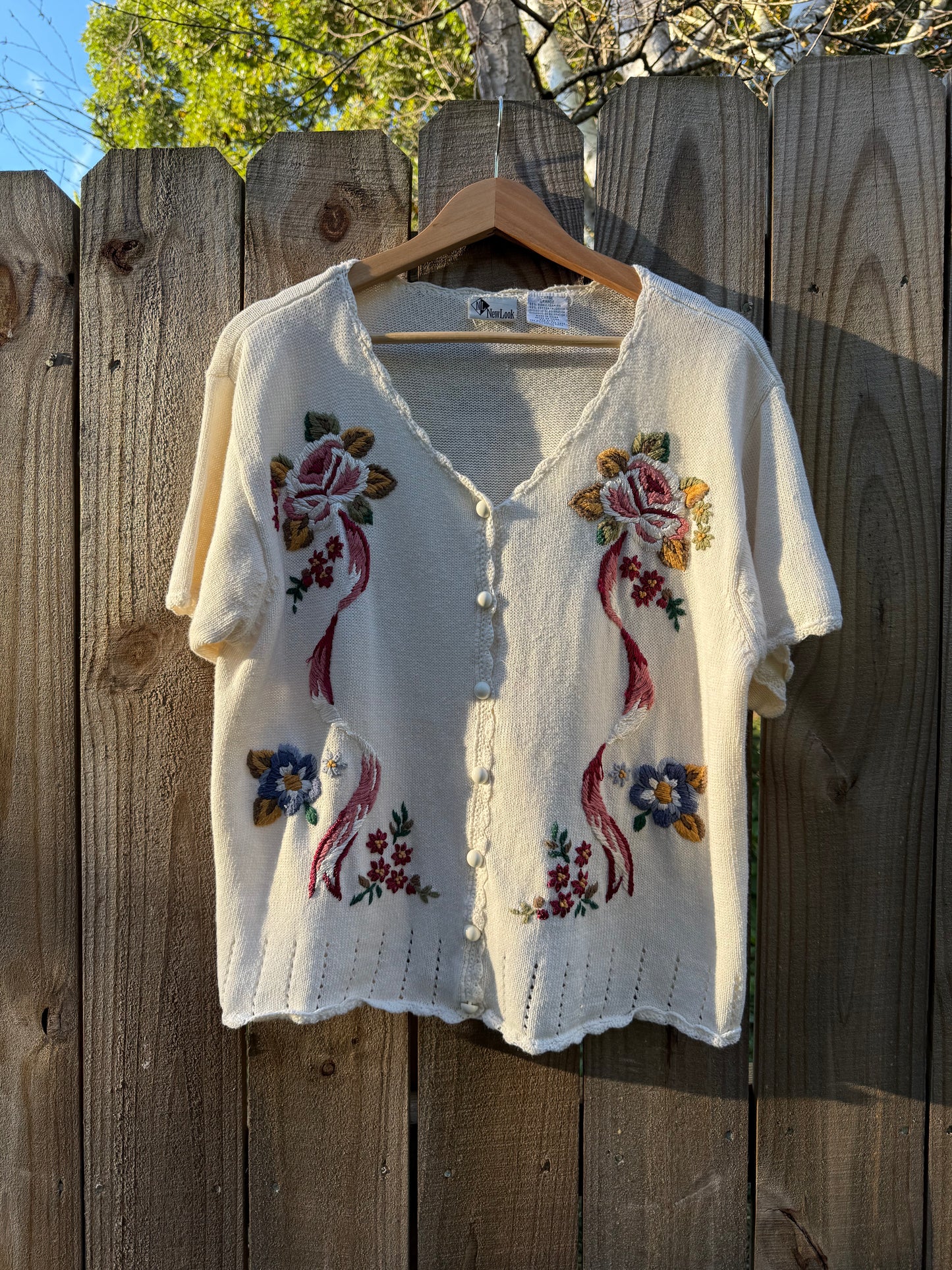 Vintage Embroidered Knit Cardigan Tee, New Look Sweater Grandma