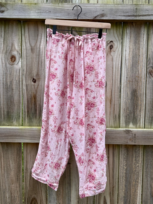 Papinelle Pink Silk Floral Pajama Lounge Pants XL Luxury Sleepwear