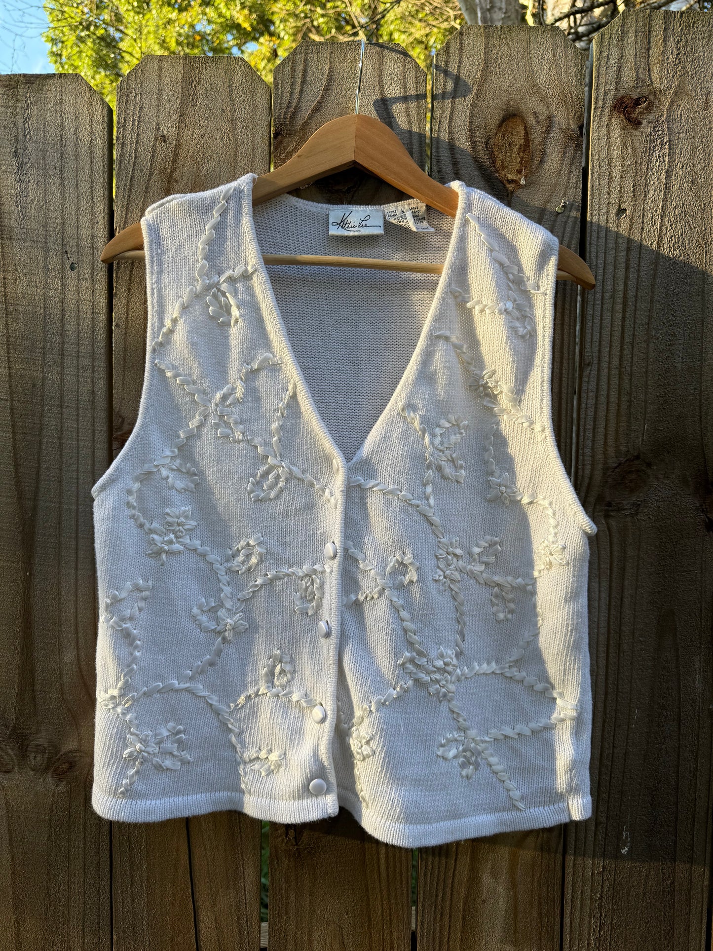Vintage 90s Ivory Embroidered Knit Vest, Kathie Lee