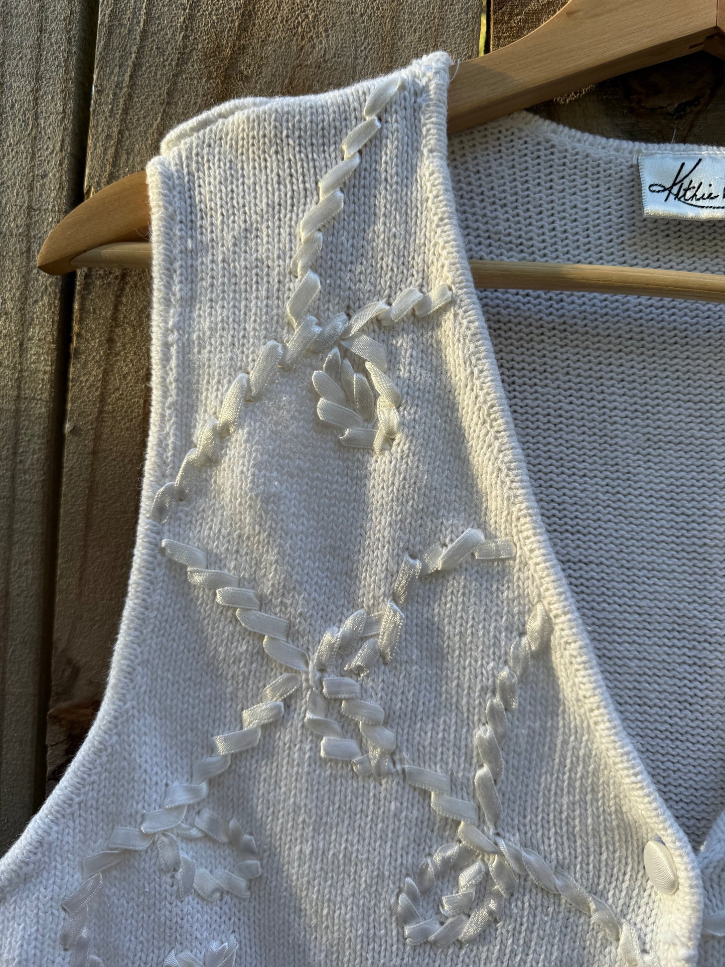 Vintage 90s Ivory Embroidered Knit Vest, Kathie Lee