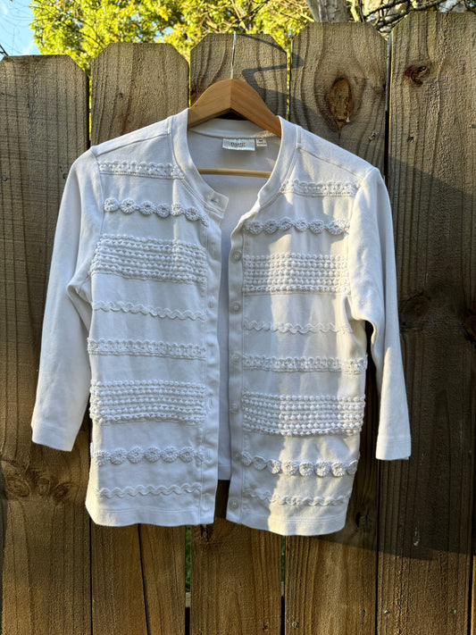 Vintage 90s White Textured Knit Cardigan, Grandmacore