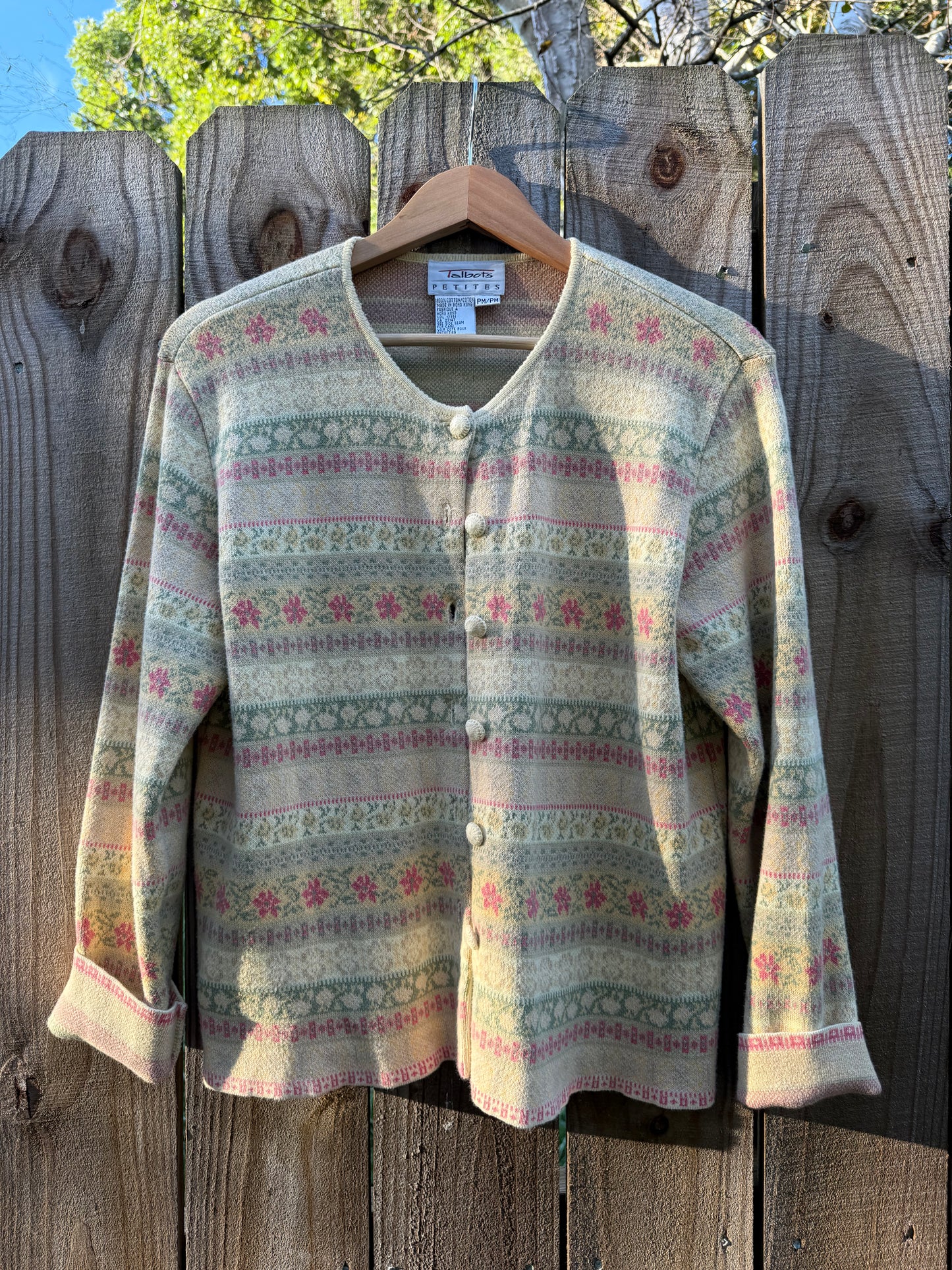 Vintage 90s Fair Isle Knit Cardigan, Talbots Petite (Made in Hong Kong)