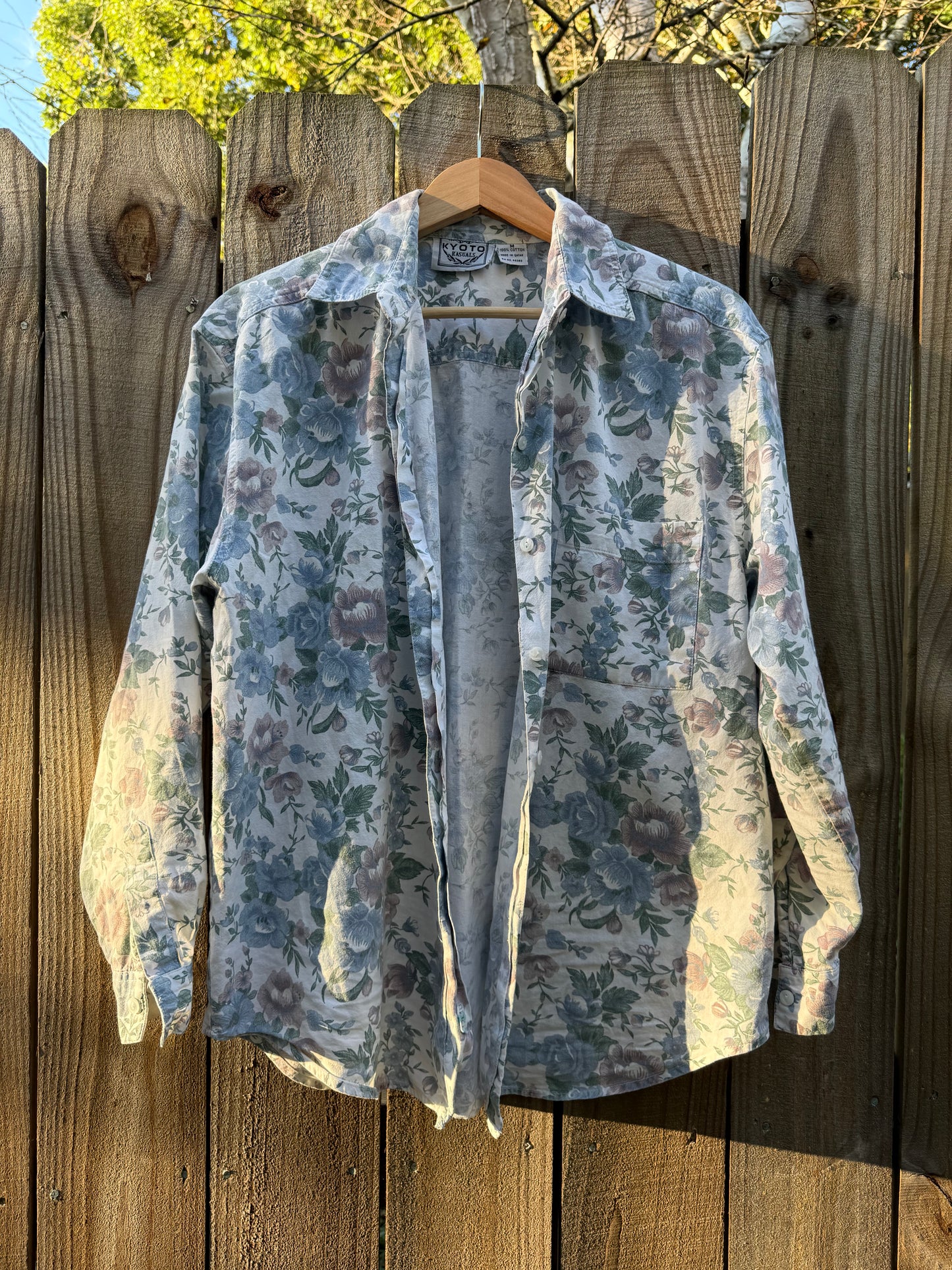 80s Kyoto Kasuals Oversized Floral Button-Down Shirt – Cotton, Made in Qatar
