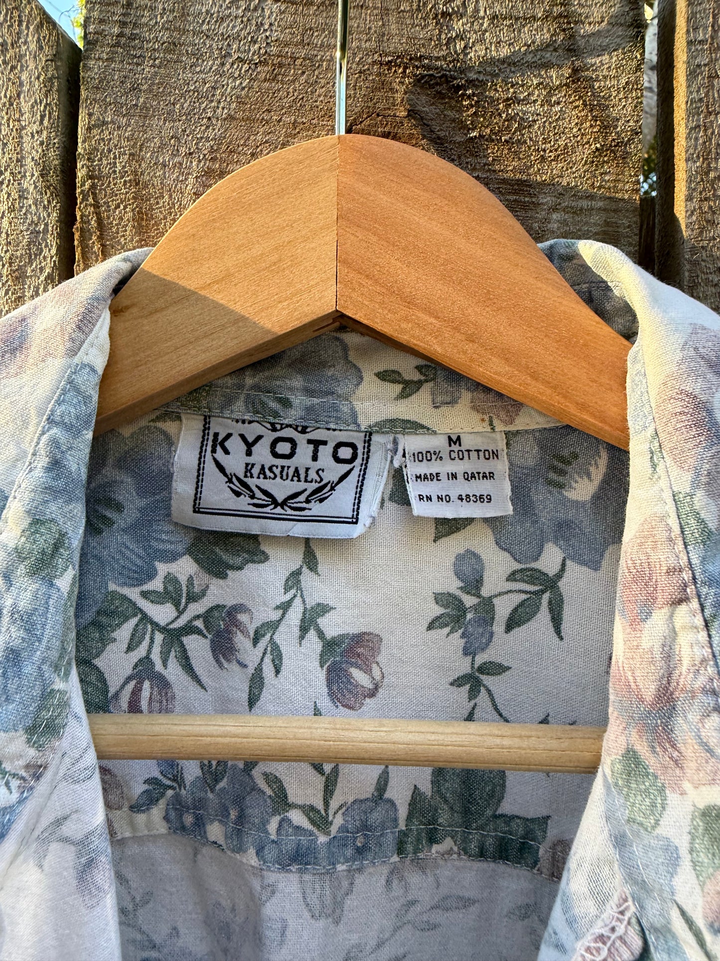 80s Kyoto Kasuals Oversized Floral Button-Down Shirt – Cotton, Made in Qatar