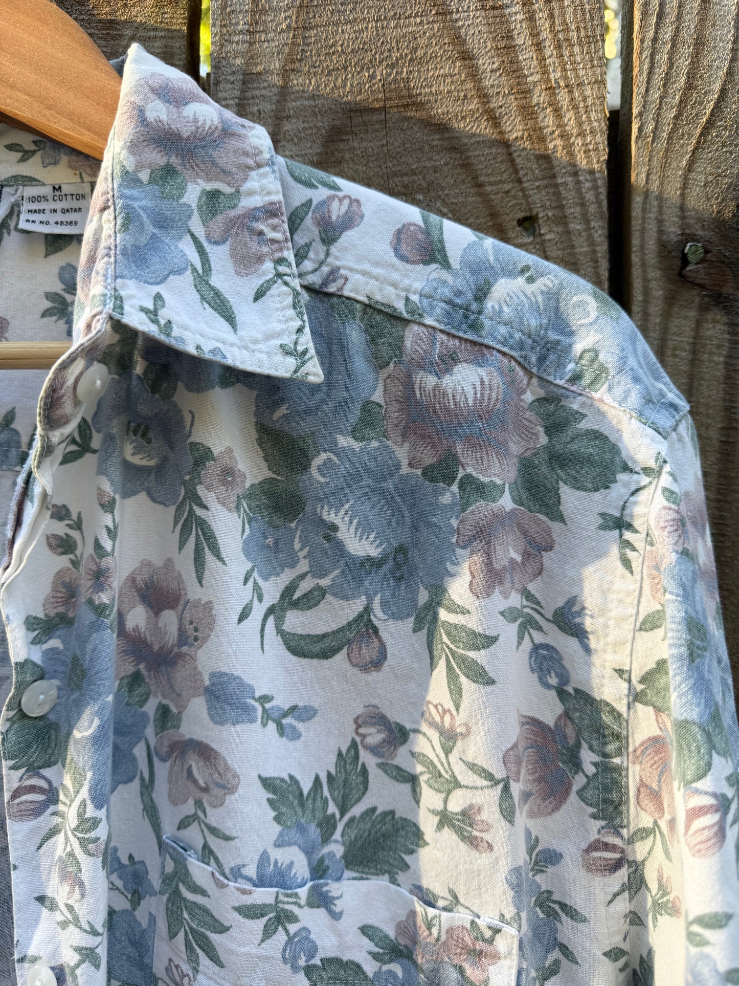 80s Kyoto Kasuals Oversized Floral Button-Down Shirt – Cotton, Made in Qatar