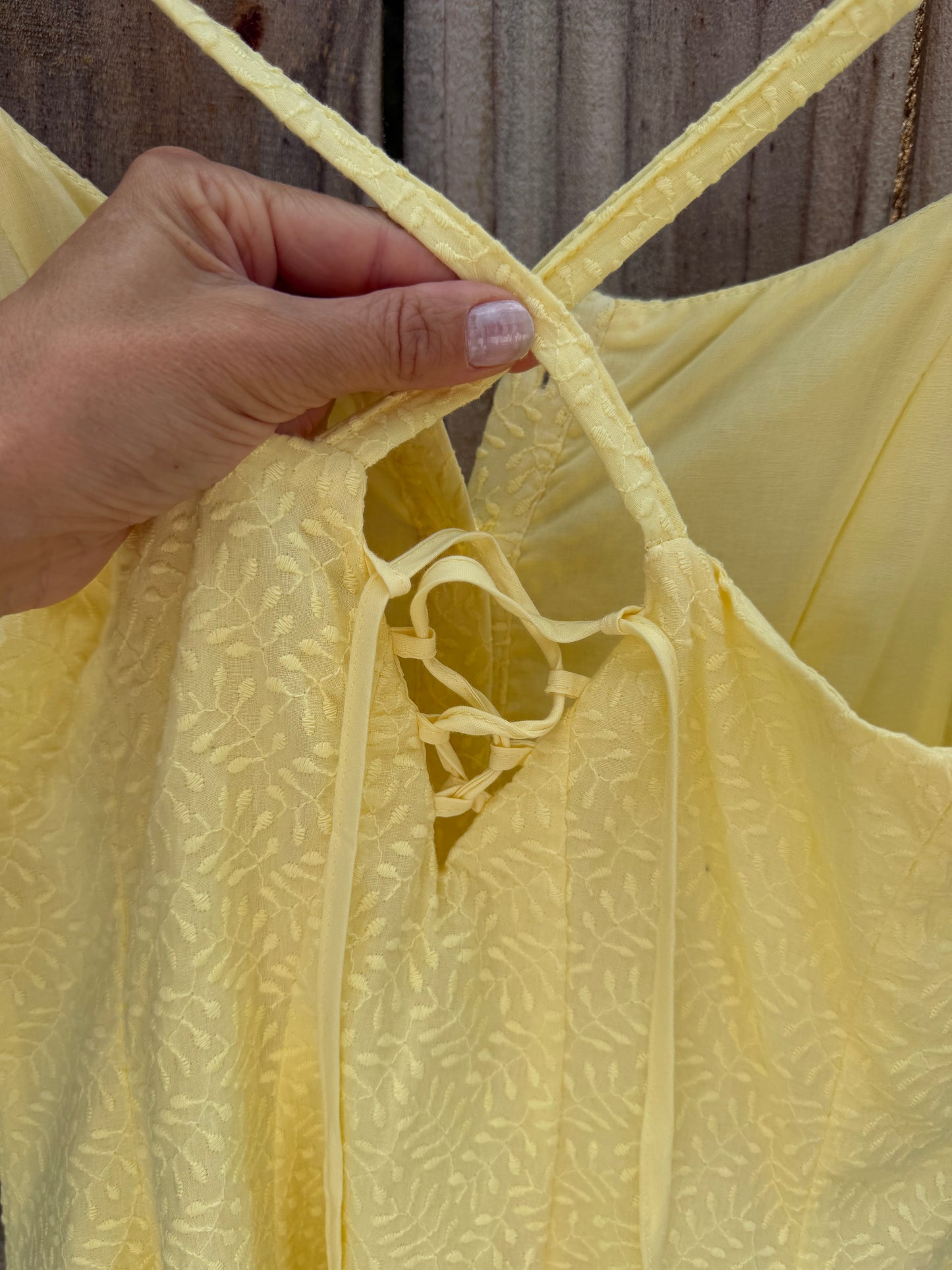 Chelsea & Violet Butter Yellow Jacquard Lace-Up Sundress | S