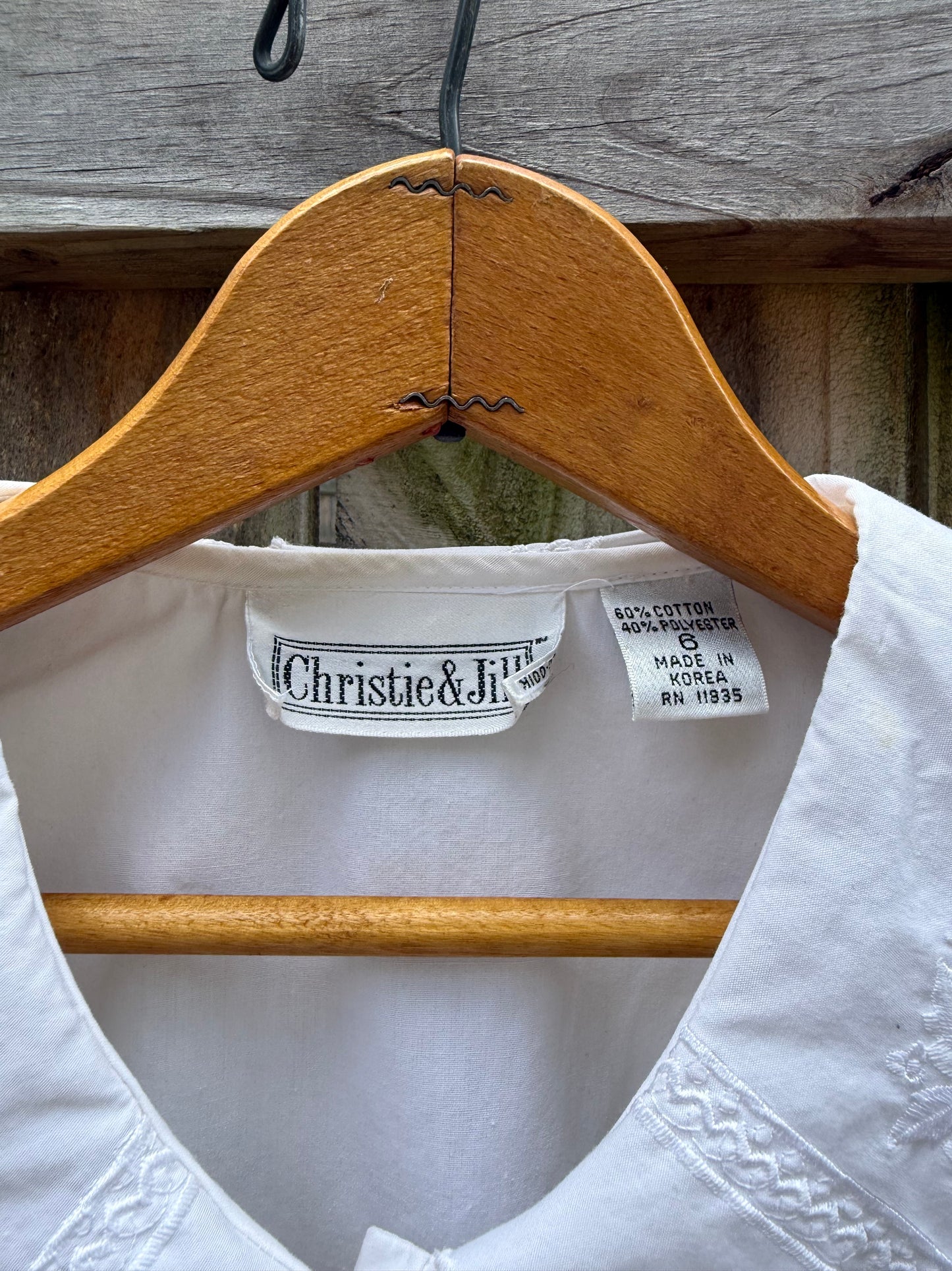 Vintage Embroidered Peter Pan Collar Blouse | Christie & Jill White Cotton Blend Top