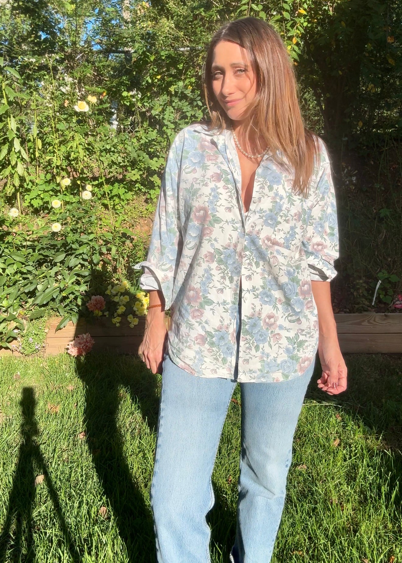 80s Kyoto Kasuals Oversized Floral Button-Down Shirt – Cotton, Made in Qatar