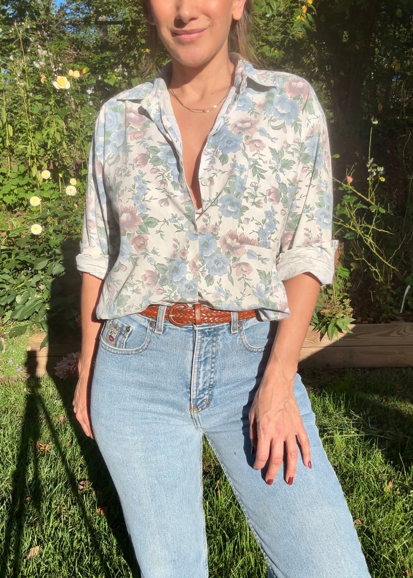 80s Kyoto Kasuals Oversized Floral Button-Down Shirt – Cotton, Made in Qatar