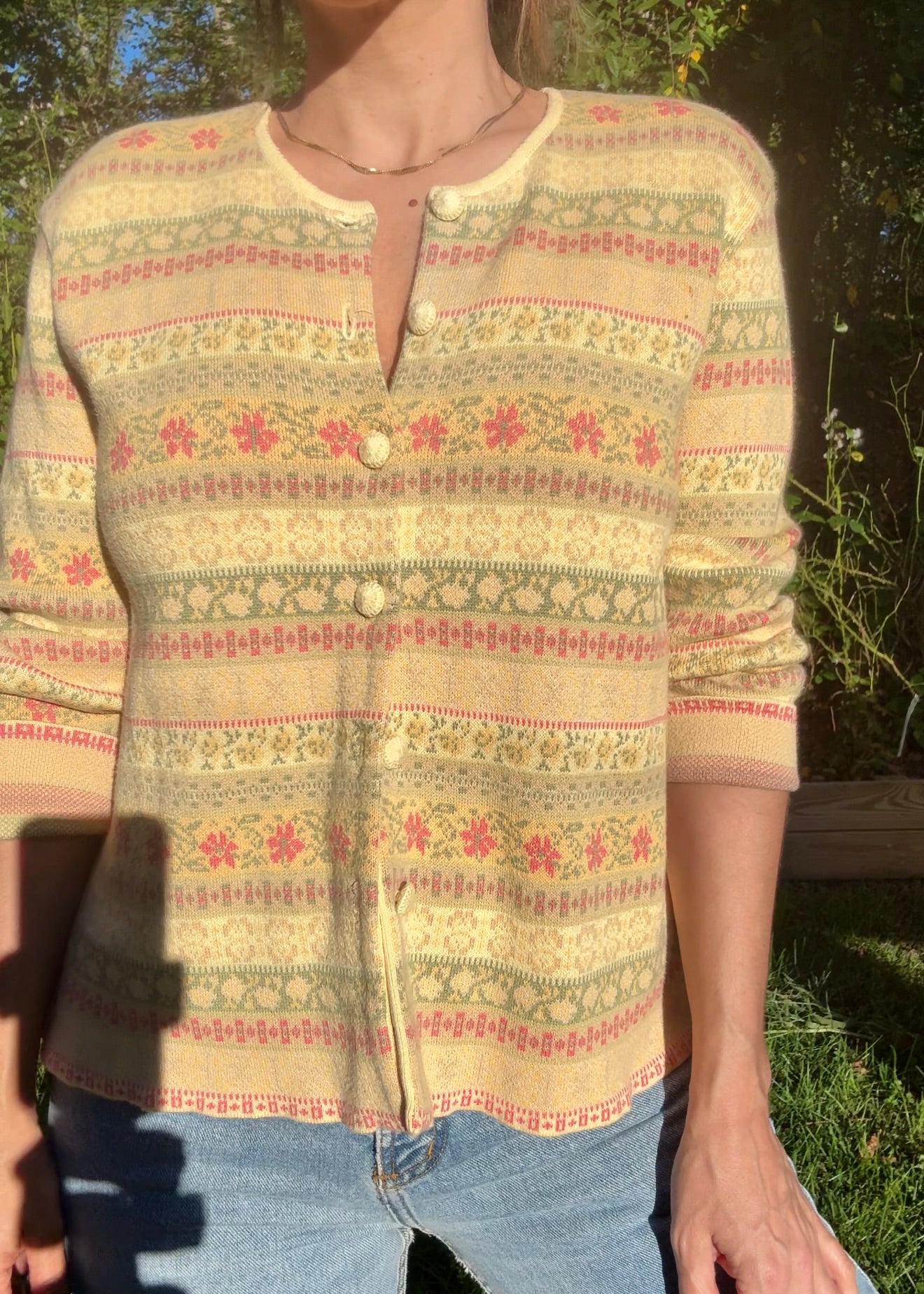 Vintage 90s Fair Isle Knit Cardigan, Talbots Petite (Made in Hong Kong)