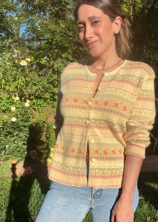 Vintage 90s Fair Isle Knit Cardigan, Talbots Petite (Made in Hong Kong)