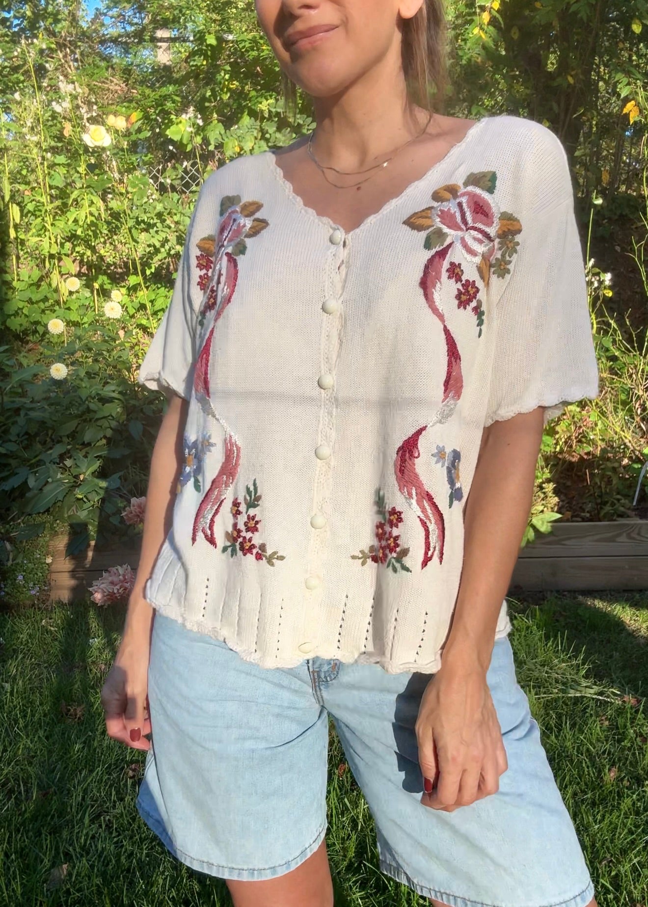 Vintage Embroidered Knit Cardigan Tee, New Look Sweater Grandma