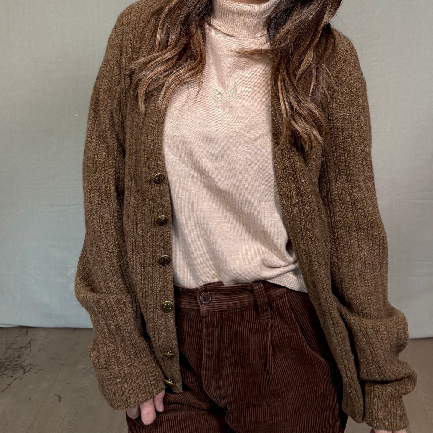 Vintage Brown Ribbed Knit Cardigan