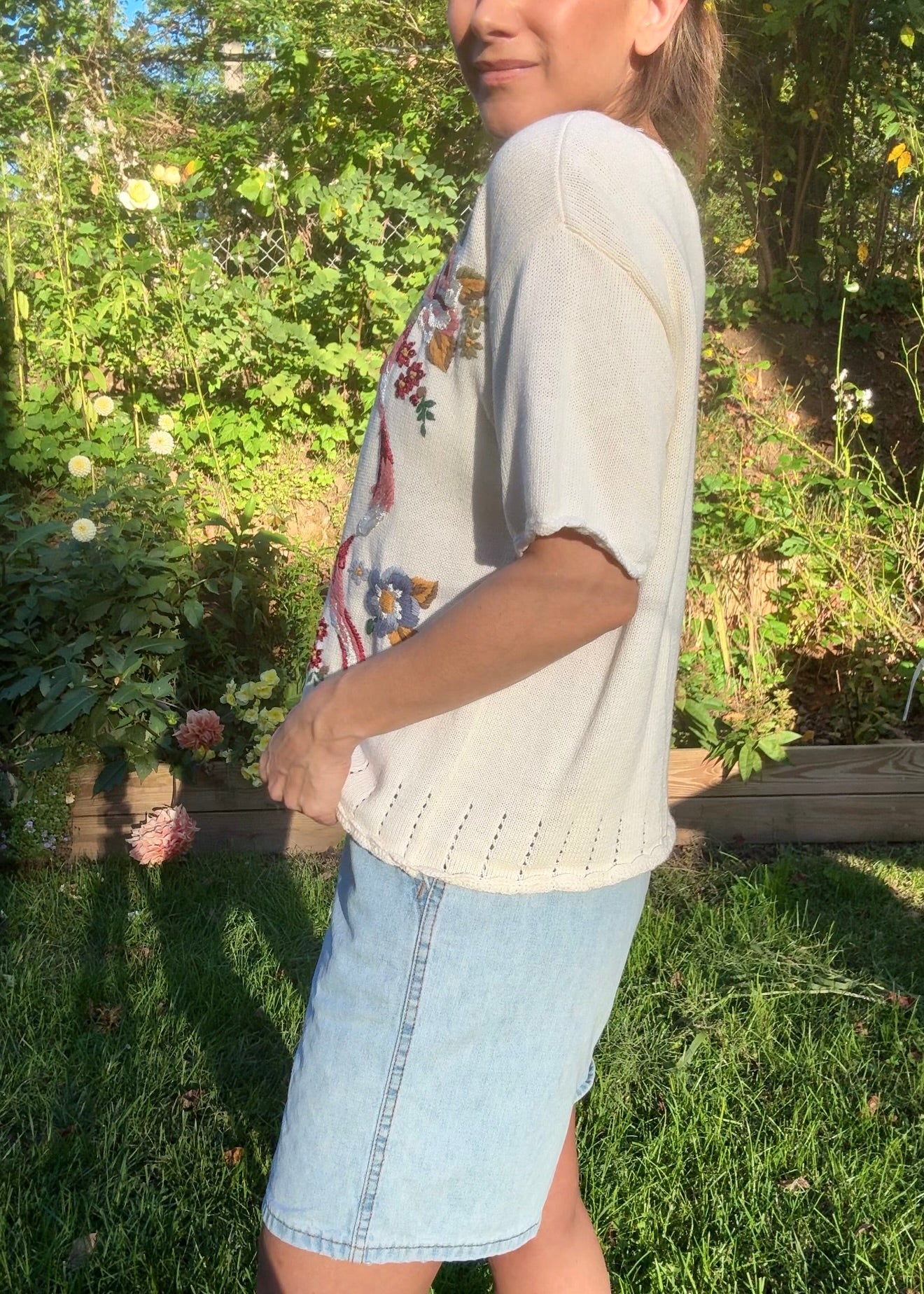 Vintage Embroidered Knit Cardigan Tee, New Look Sweater Grandma