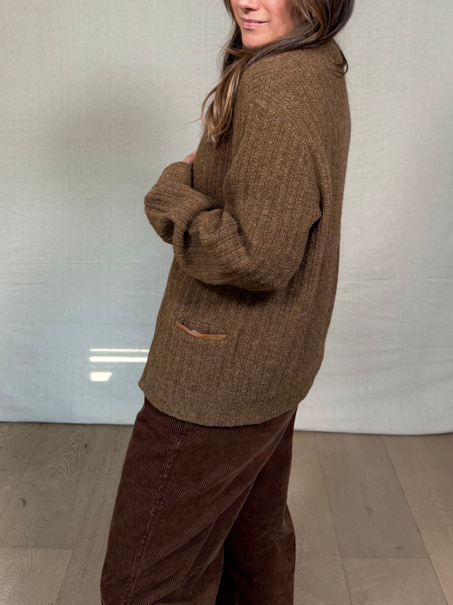 Vintage Brown Ribbed Knit Cardigan