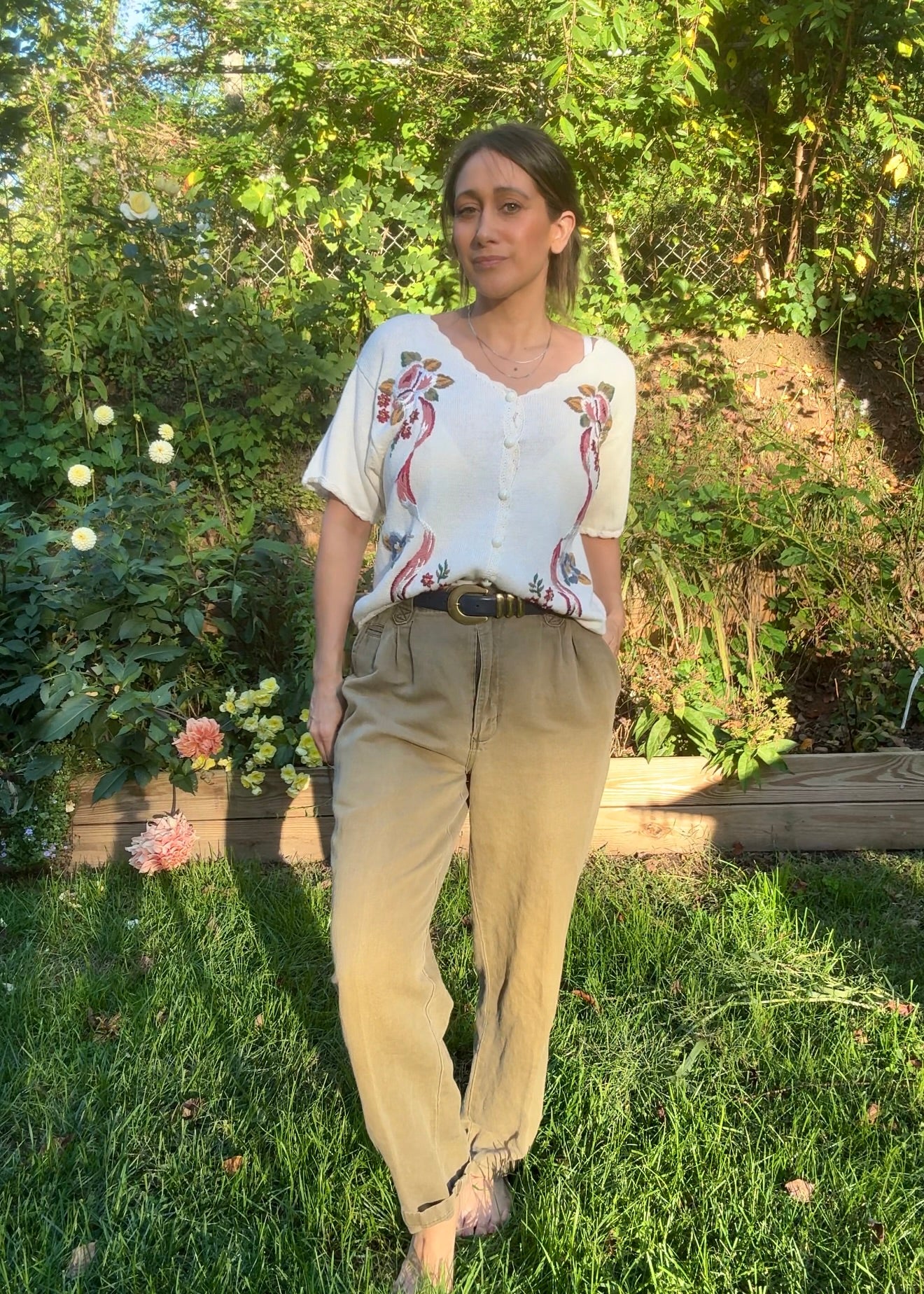 Vintage Embroidered Knit Cardigan Tee, New Look Sweater Grandma