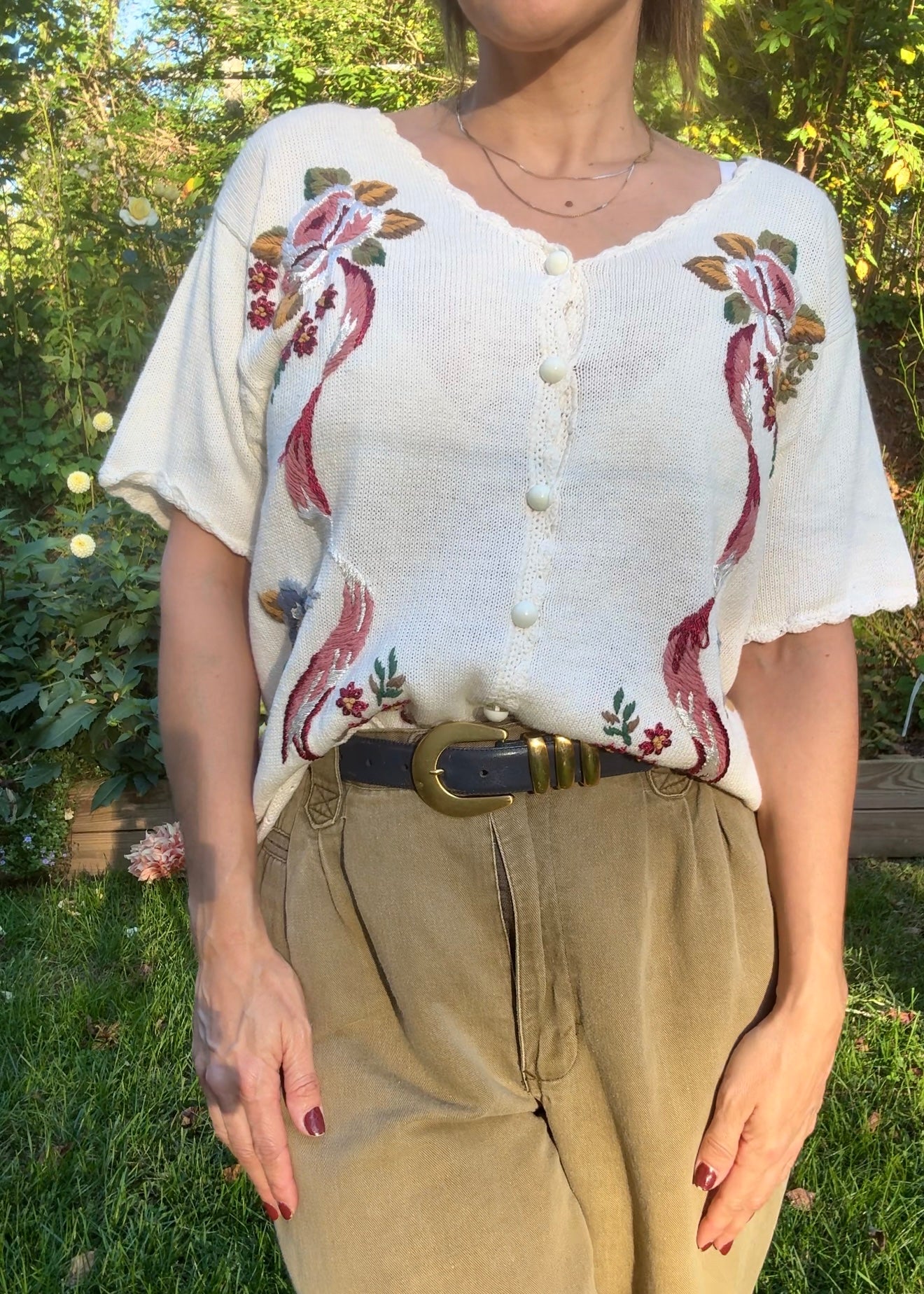 Vintage Embroidered Knit Cardigan Tee, New Look Sweater Grandma