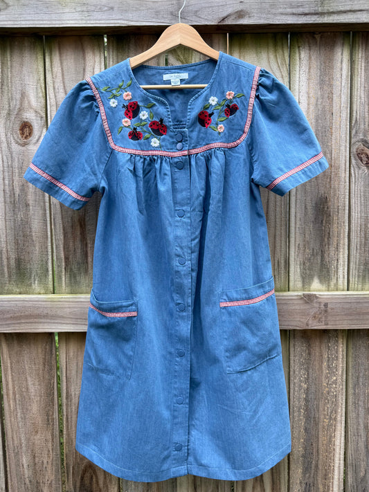 Go Softly Embroidered Ladybug Mini Dress
