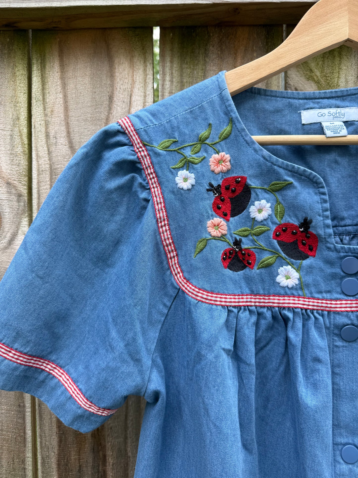 Go Softly Embroidered Ladybug Mini Dress