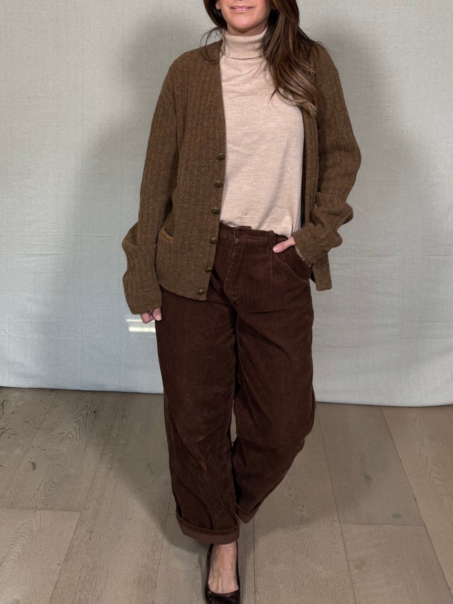 Vintage Brown Ribbed Knit Cardigan