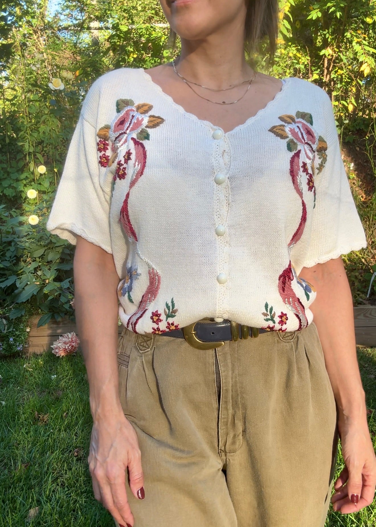 Vintage Embroidered Knit Cardigan Tee, New Look Sweater Grandma
