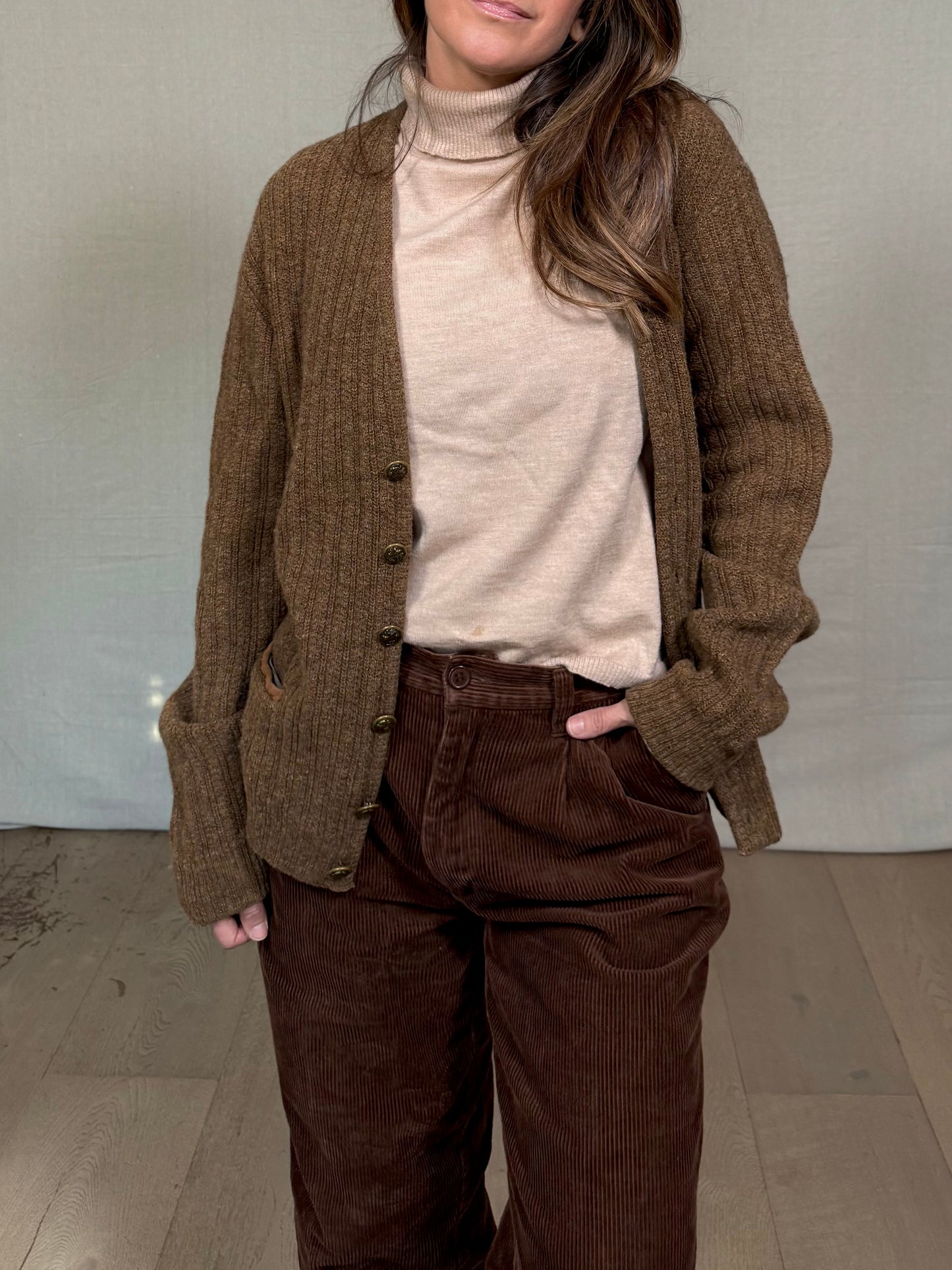 Vintage Brown Ribbed Knit Cardigan