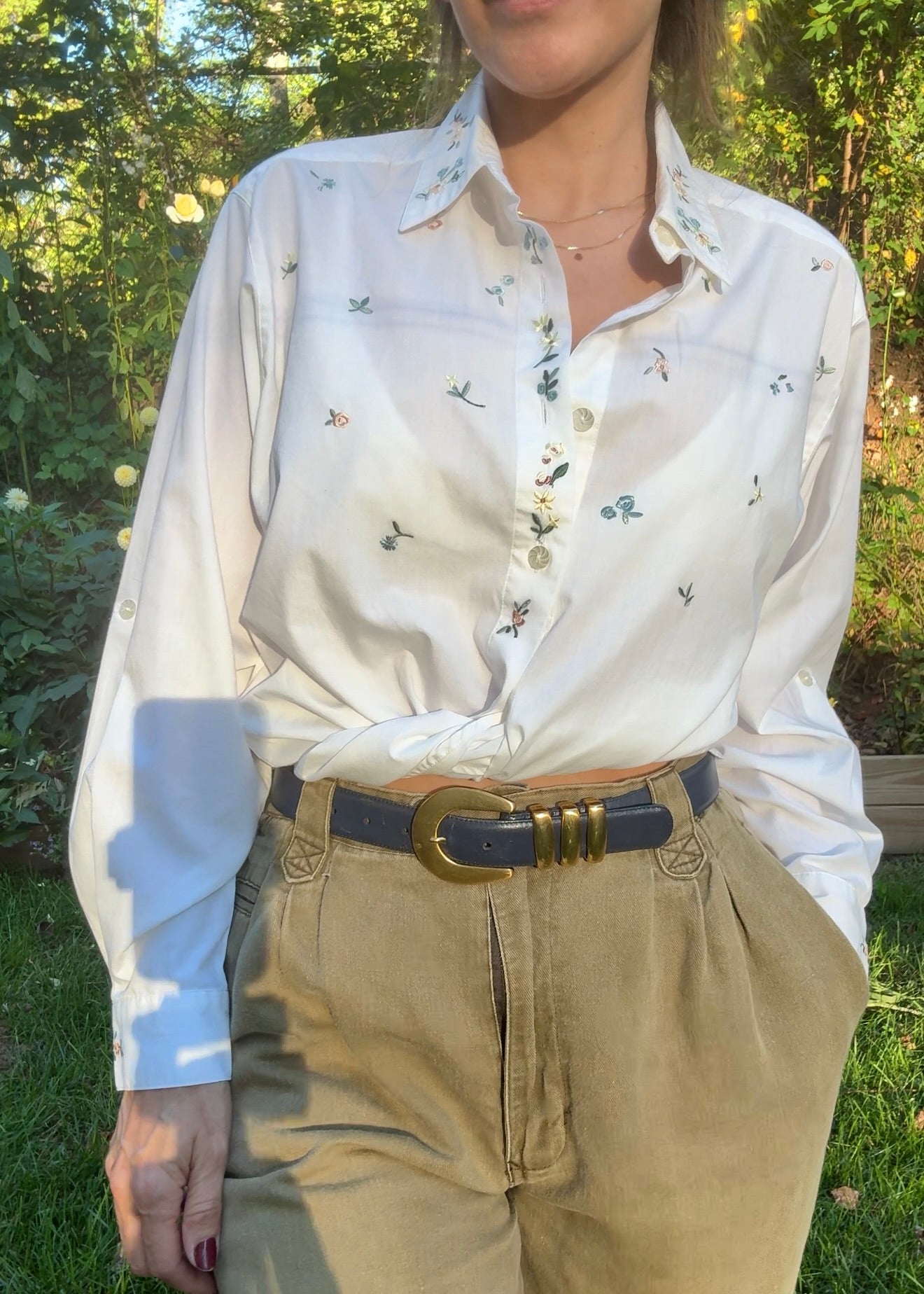 Vintage 90s Embroidered Button-Up Blouse, Koret Francisca (Made in Hong Kong)
