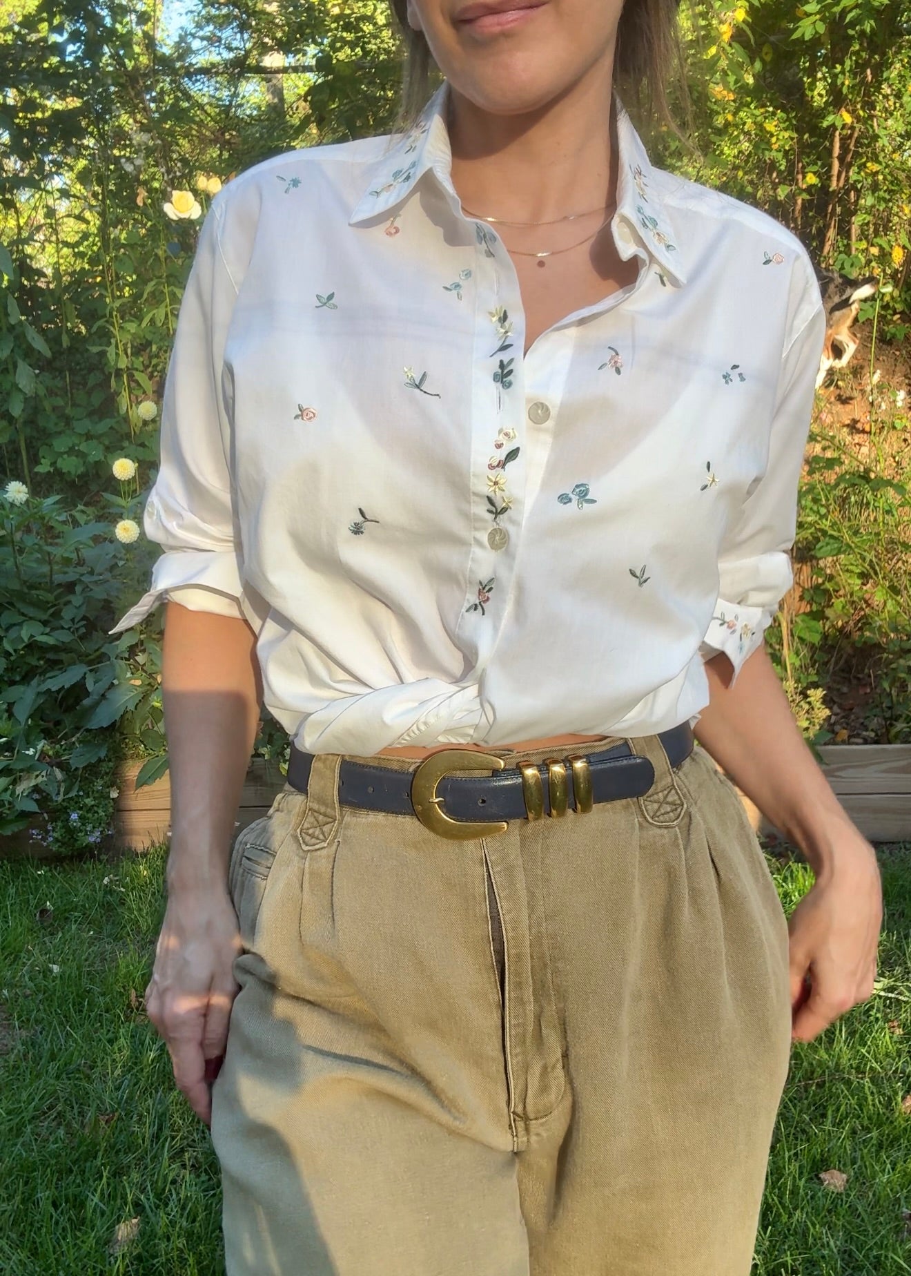 Vintage 90s Embroidered Button-Up Blouse, Koret Francisca (Made in Hong Kong)