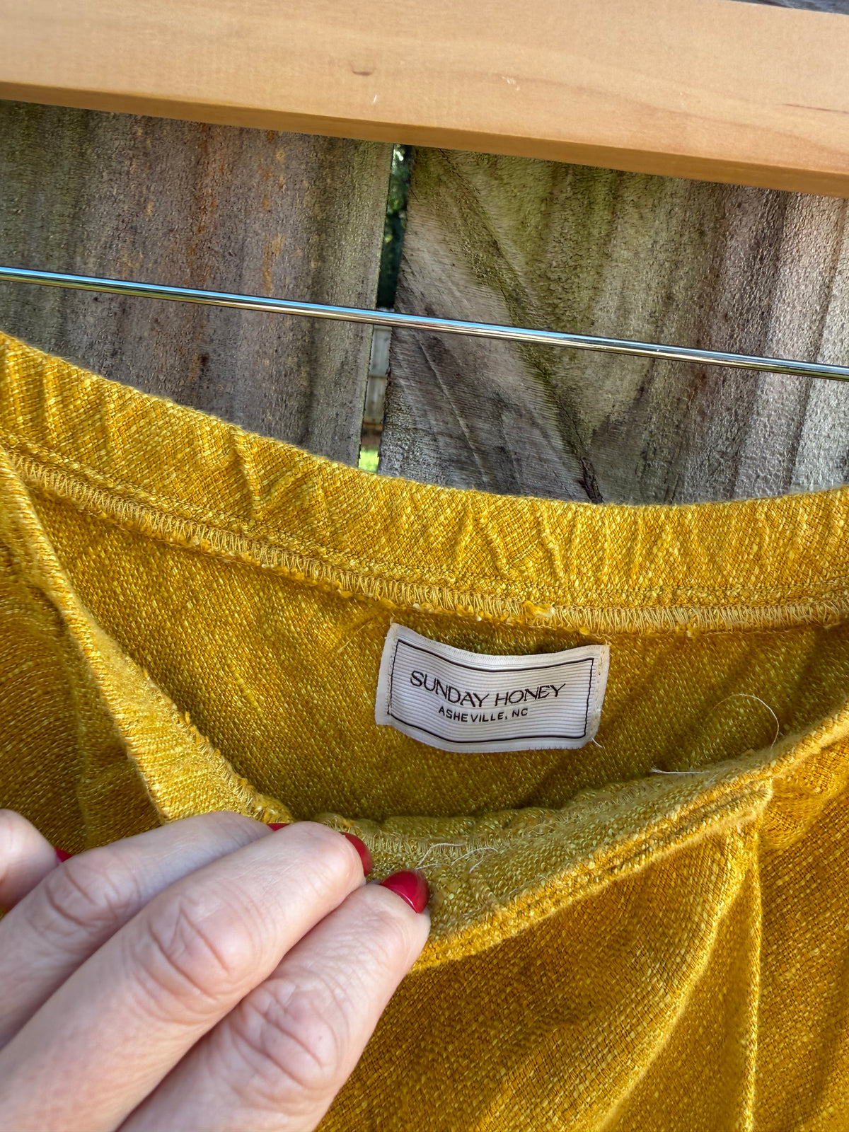 Sunday Honey Reworked Golden Linen Wrap Midi Skirt