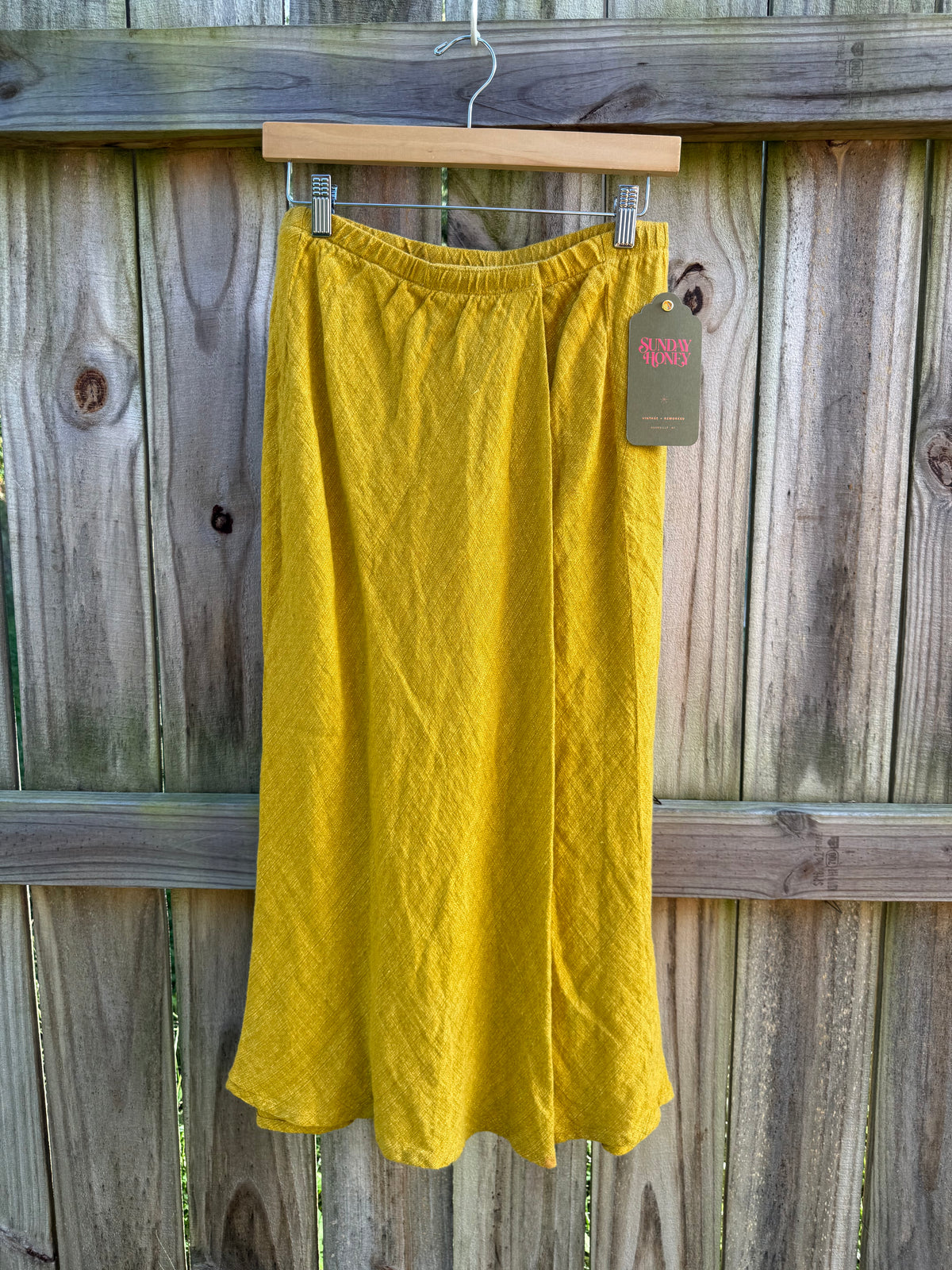 Sunday Honey Reworked Golden Linen Wrap Midi Skirt