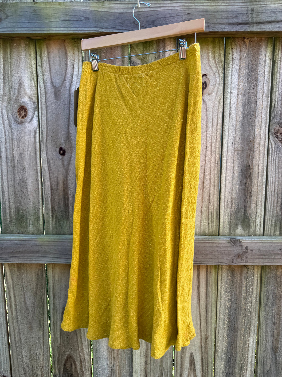 Sunday Honey Reworked Golden Linen Wrap Midi Skirt