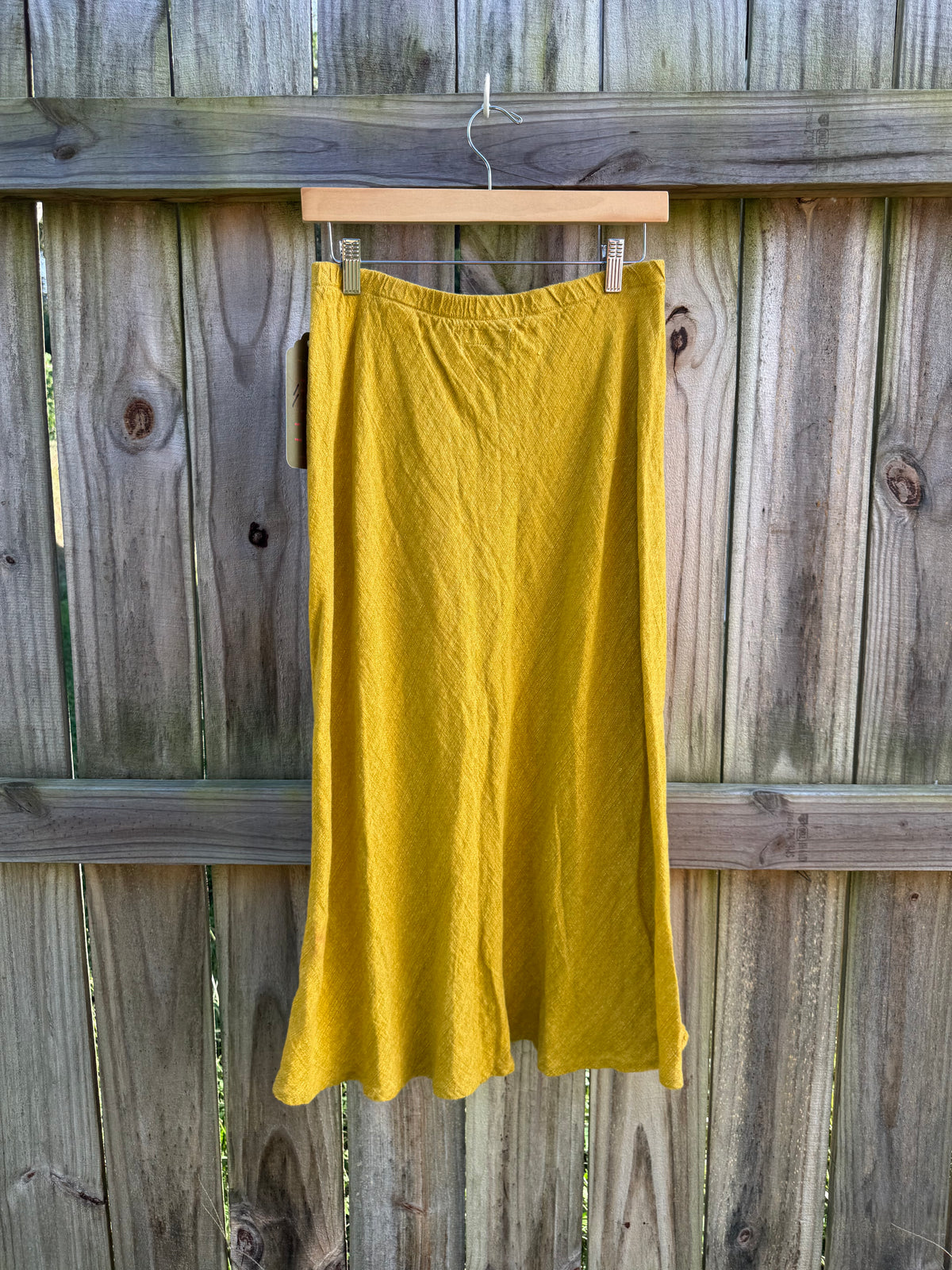 Sunday Honey Reworked Golden Linen Wrap Midi Skirt