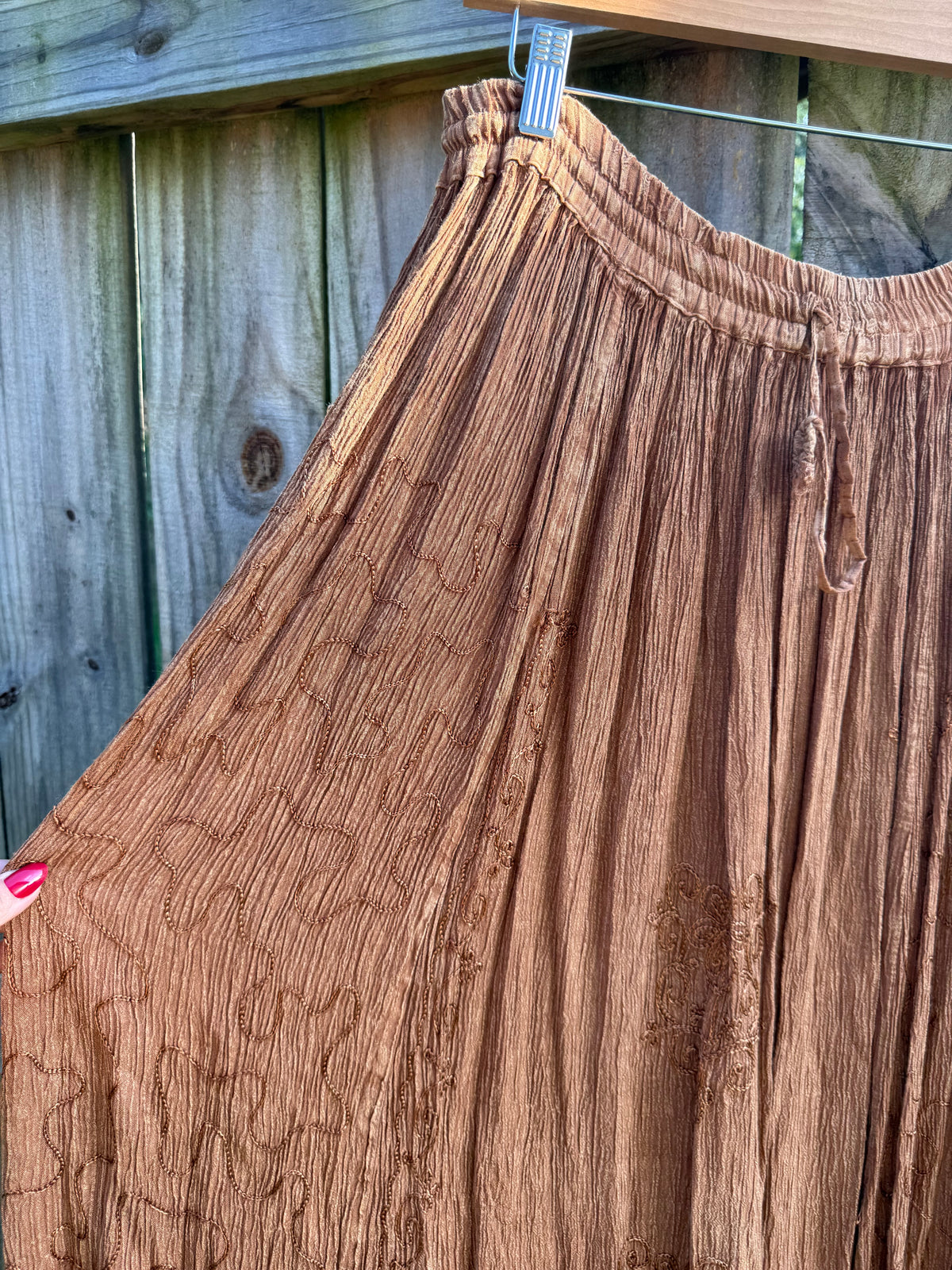 Vintage Just Cruising Embroidered Crinkle Maxi Skirt