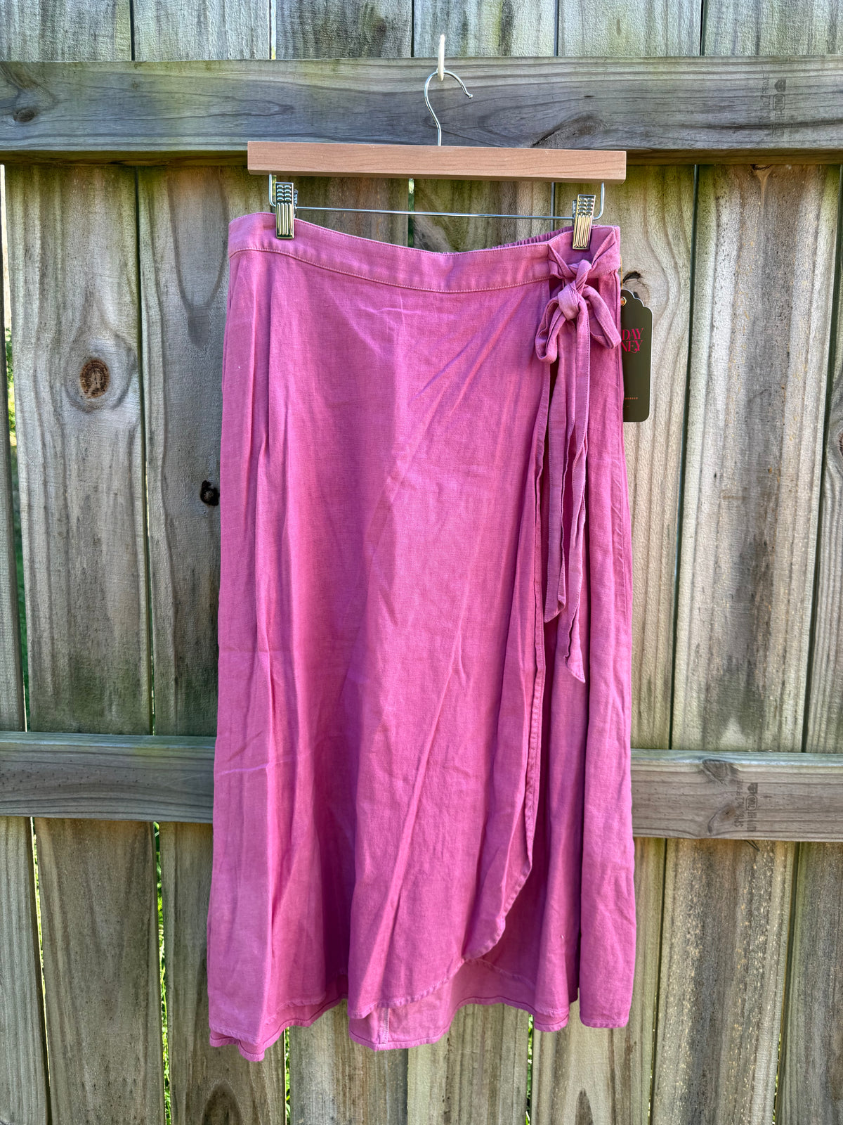 Hand-Dyed Fuchsia Linen Wrap Midi Skirt