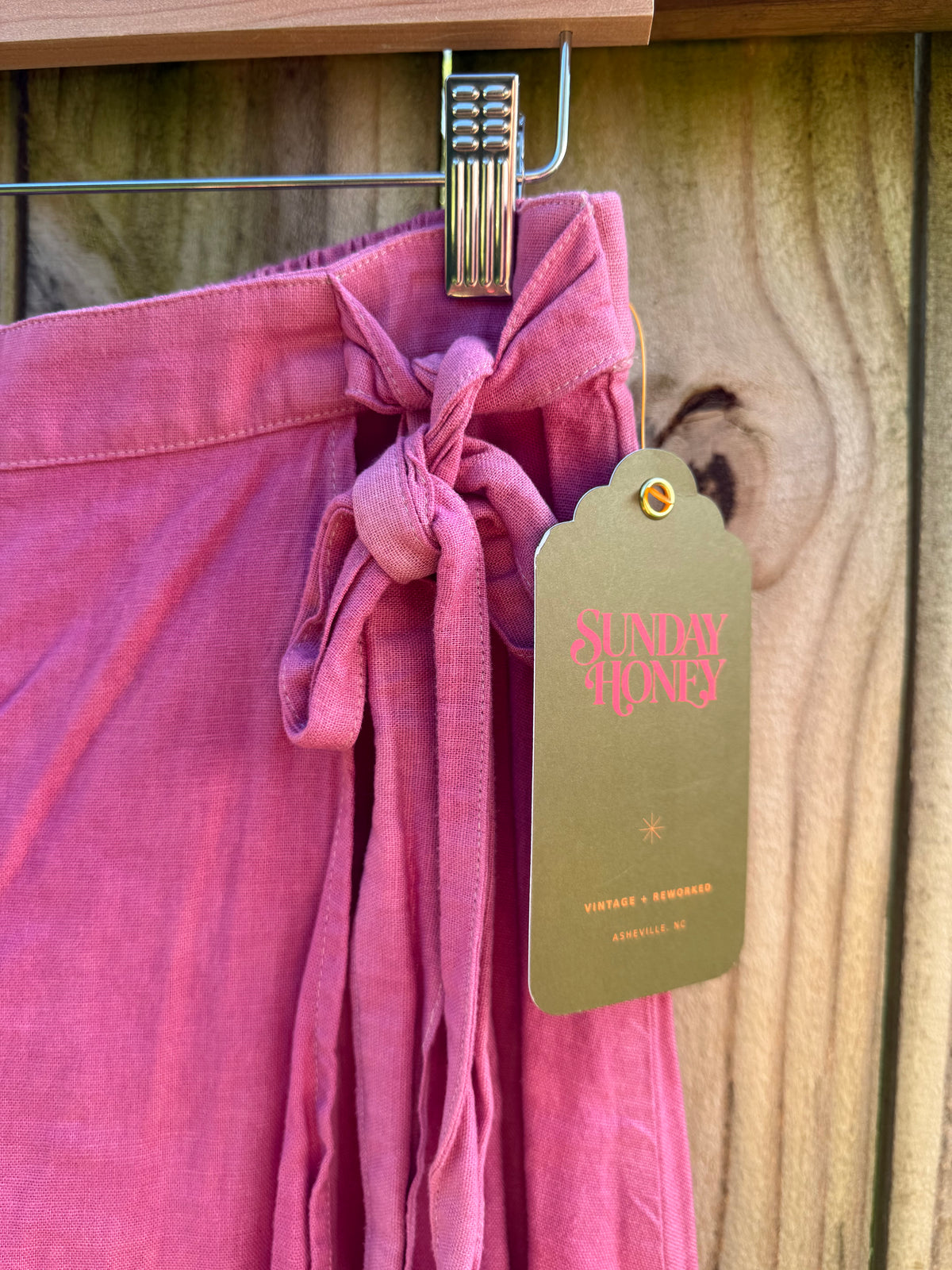 Hand-Dyed Fuchsia Linen Wrap Midi Skirt